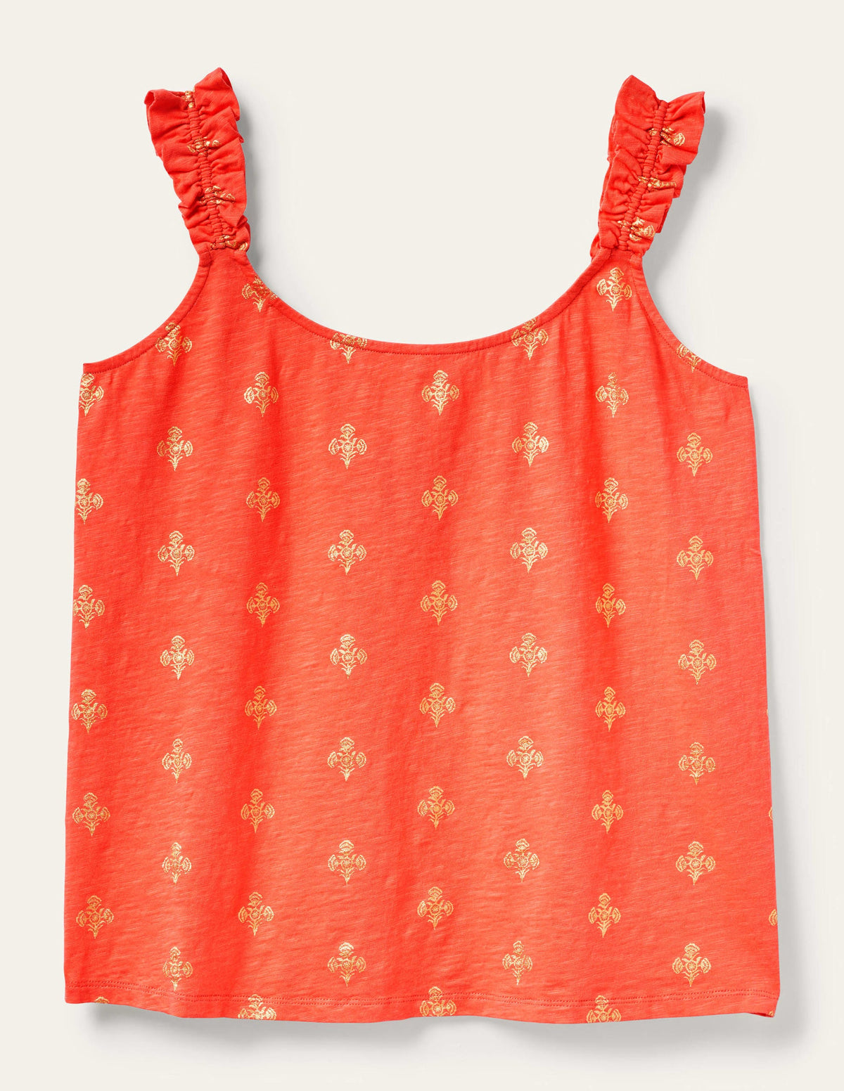 Frill Strap Jersey Top-Bright Papaya, Poppy Bloom - Image 9