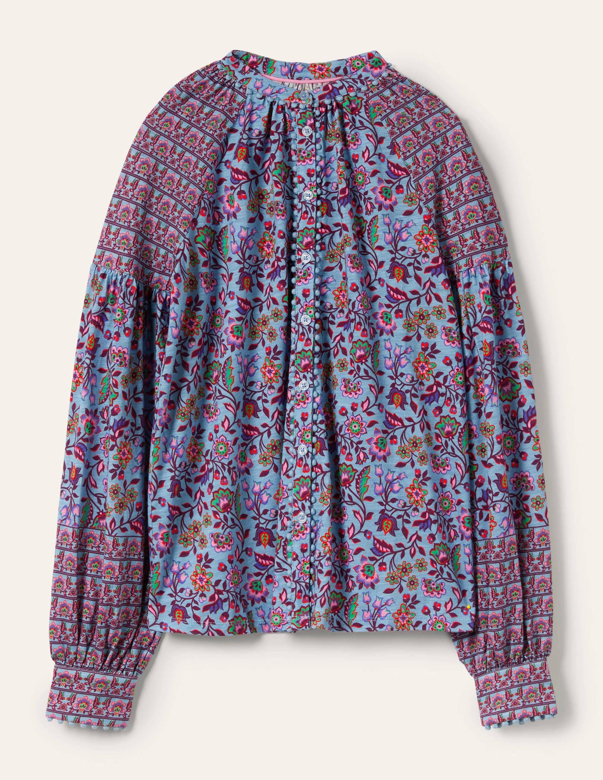 Printed Detail Jersey Shirt-Dusty Blue, Oriental Meadow - Image 6