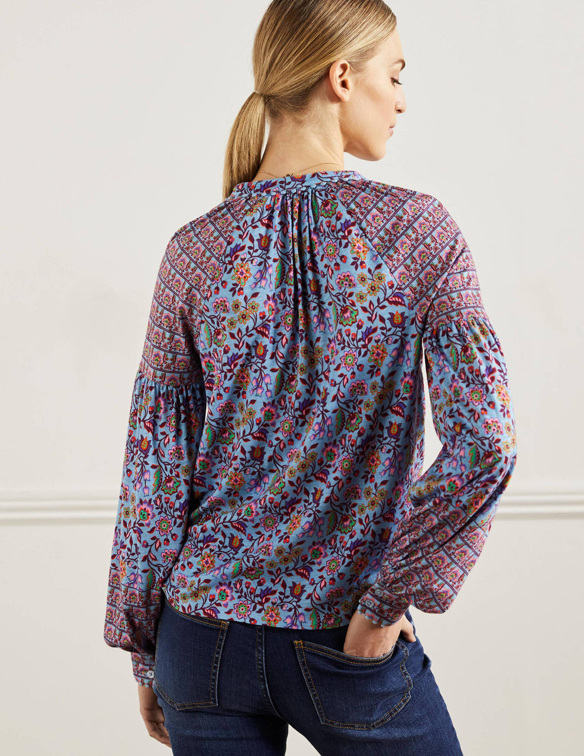 Printed Detail Jersey Shirt-Dusty Blue, Oriental Meadow-3