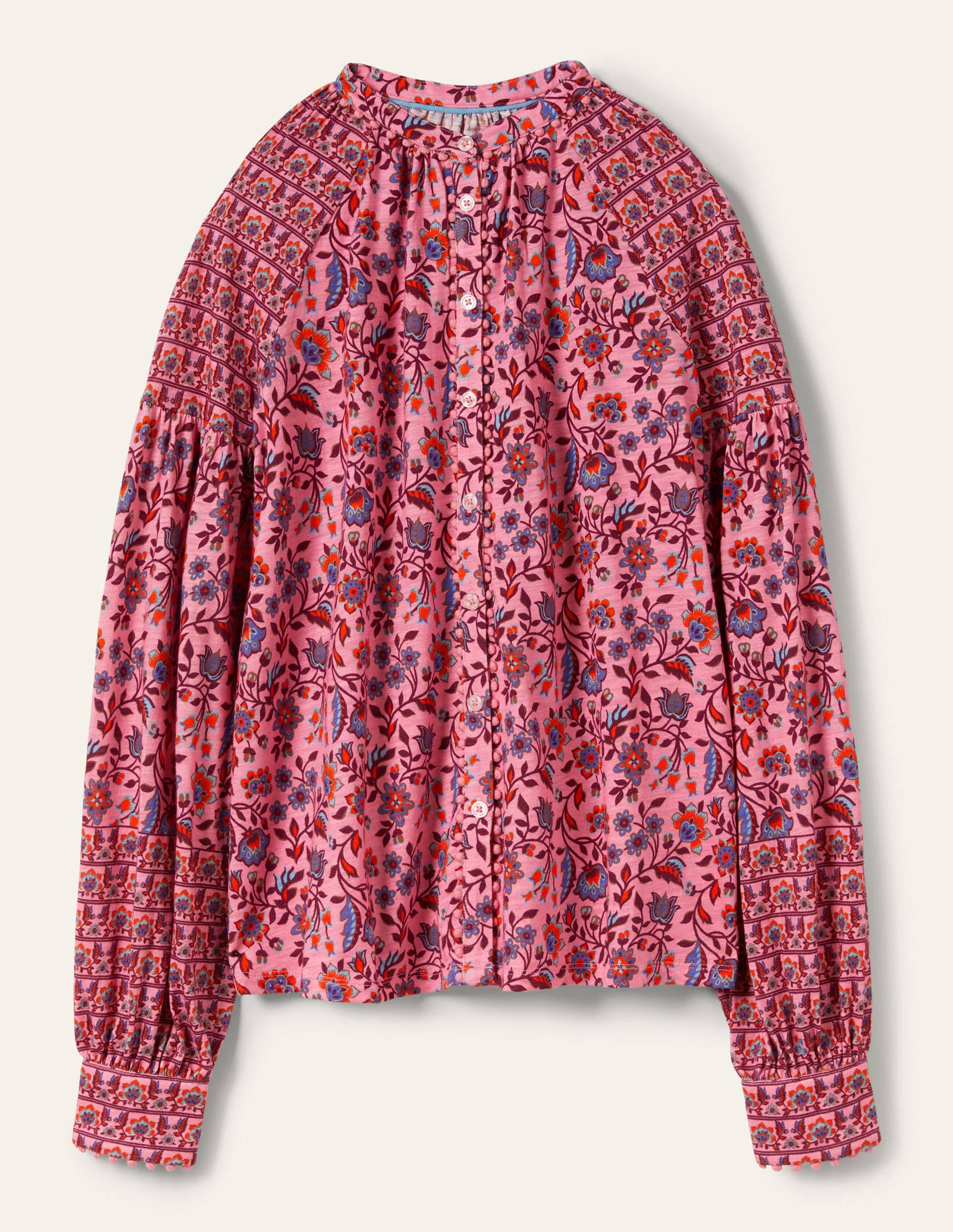 Printed Detail Jersey Shirt-Formica Pink, Oriental Meadow - Image 4