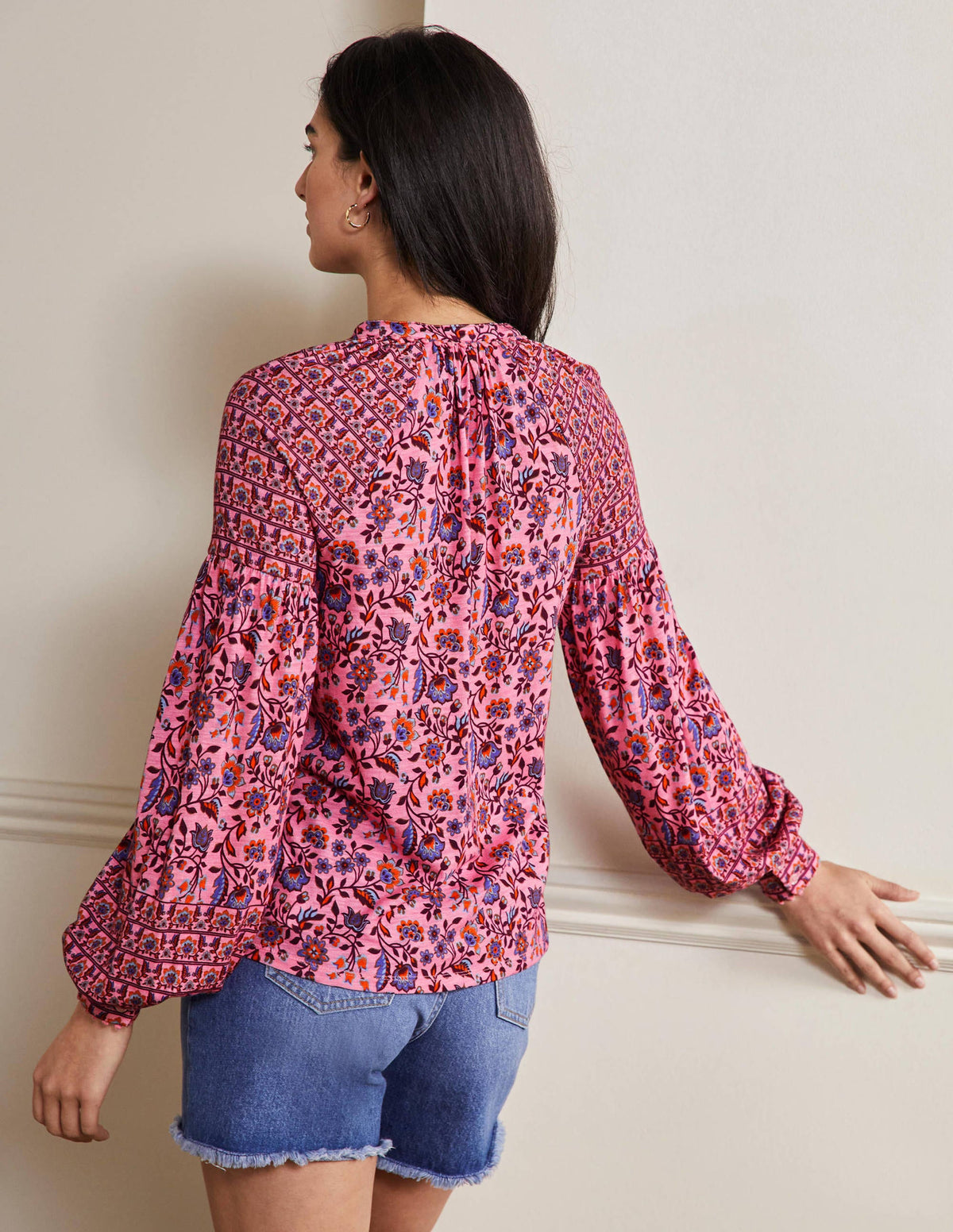 Printed Detail Jersey Shirt-Formica Pink, Oriental Meadow-3