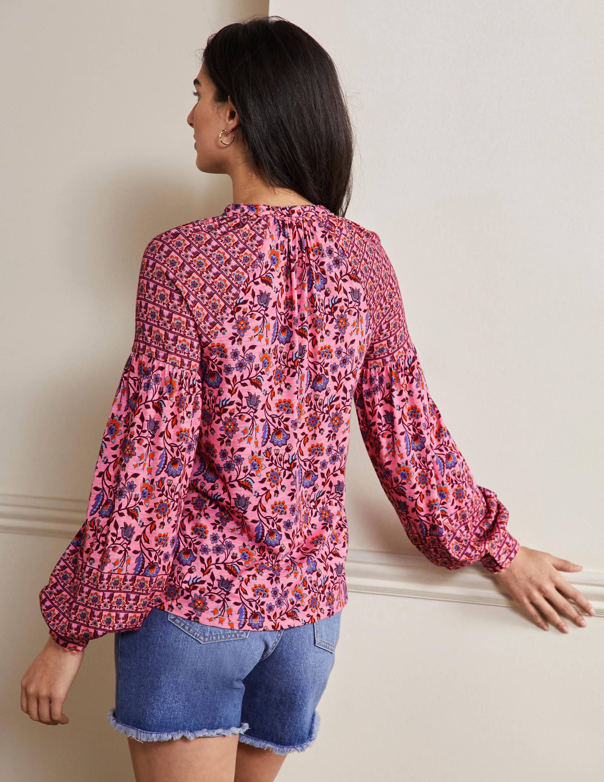 Printed Detail Jersey Shirt-Formica Pink, Oriental Meadow - Image 3