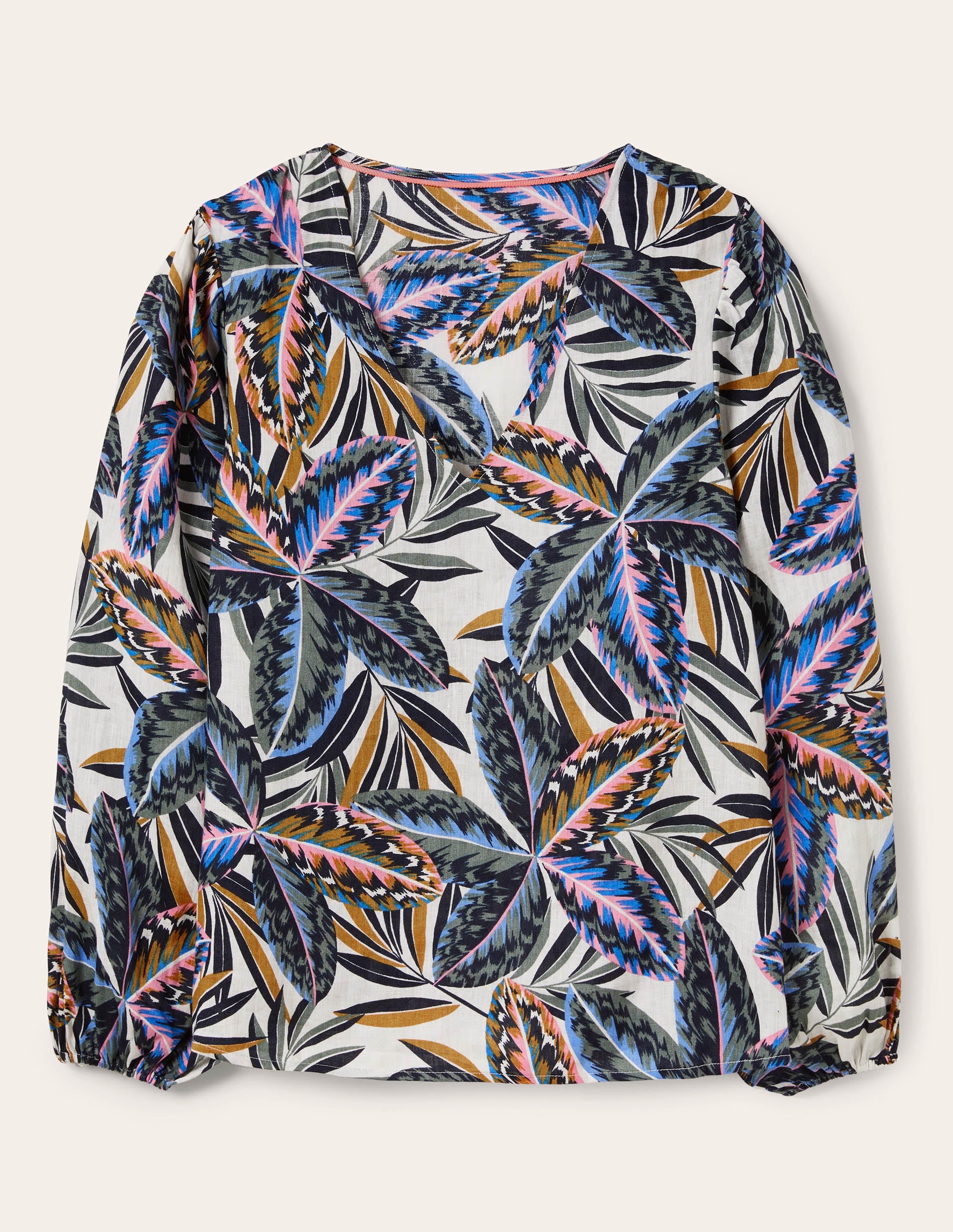 V-Neck Linen Top-Multi, Exotic Leaves - Image 1