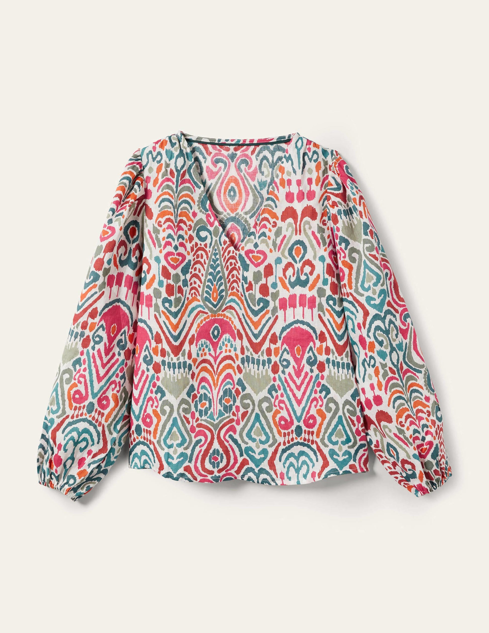 V-Neck Linen Top-Multi, Ikat Charm-7