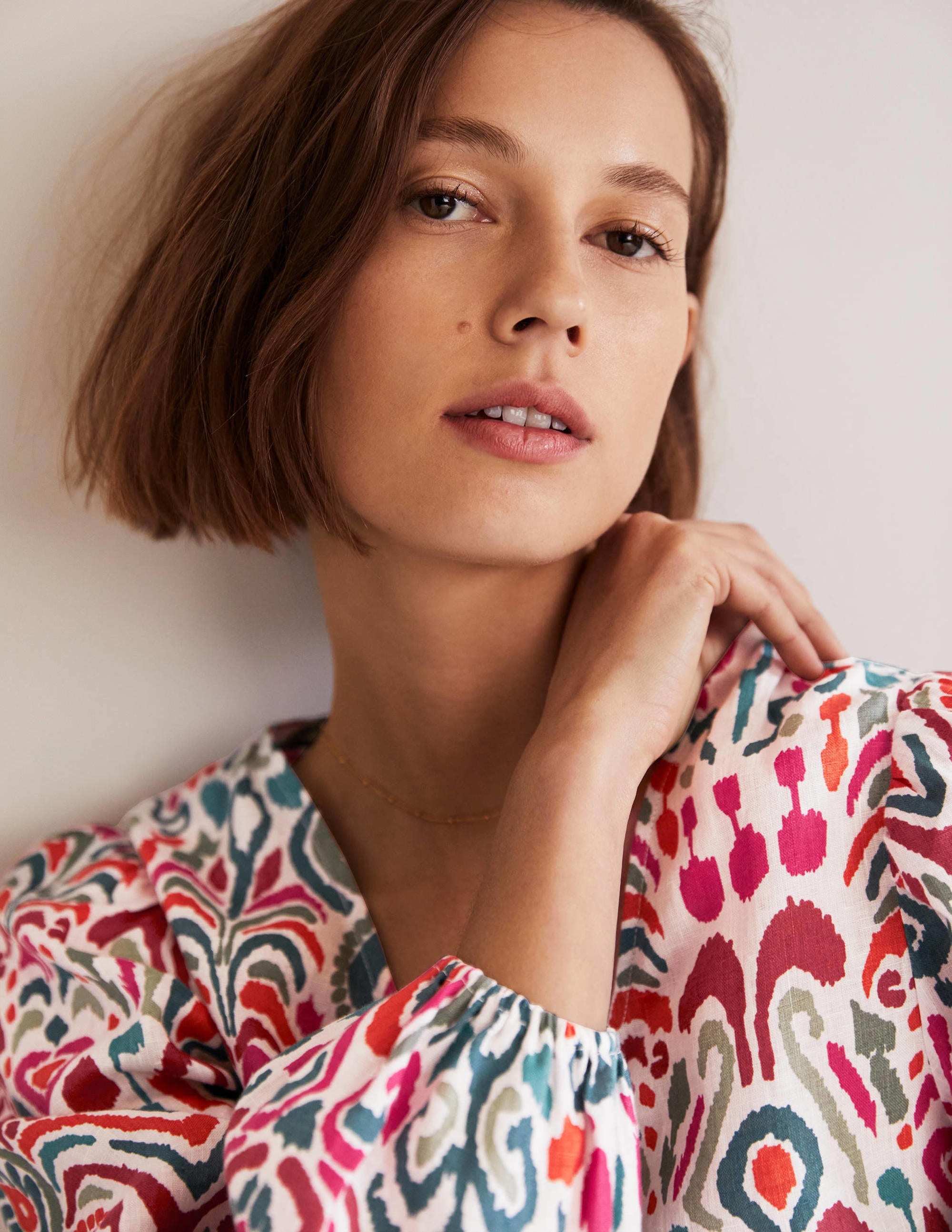 V-Neck Linen Top-Multi, Ikat Charm - Image 2
