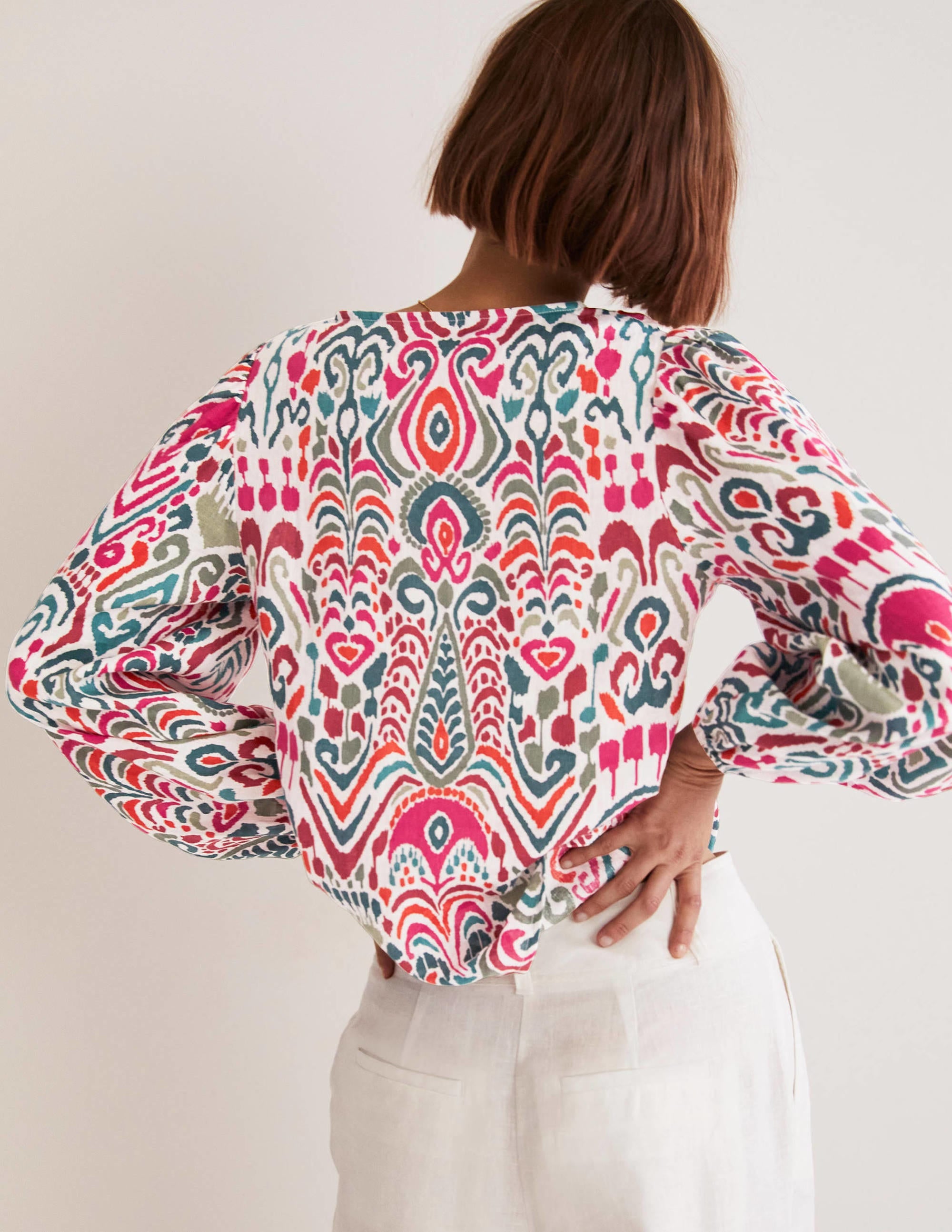 V-Neck Linen Top-Multi, Ikat Charm - Image 3