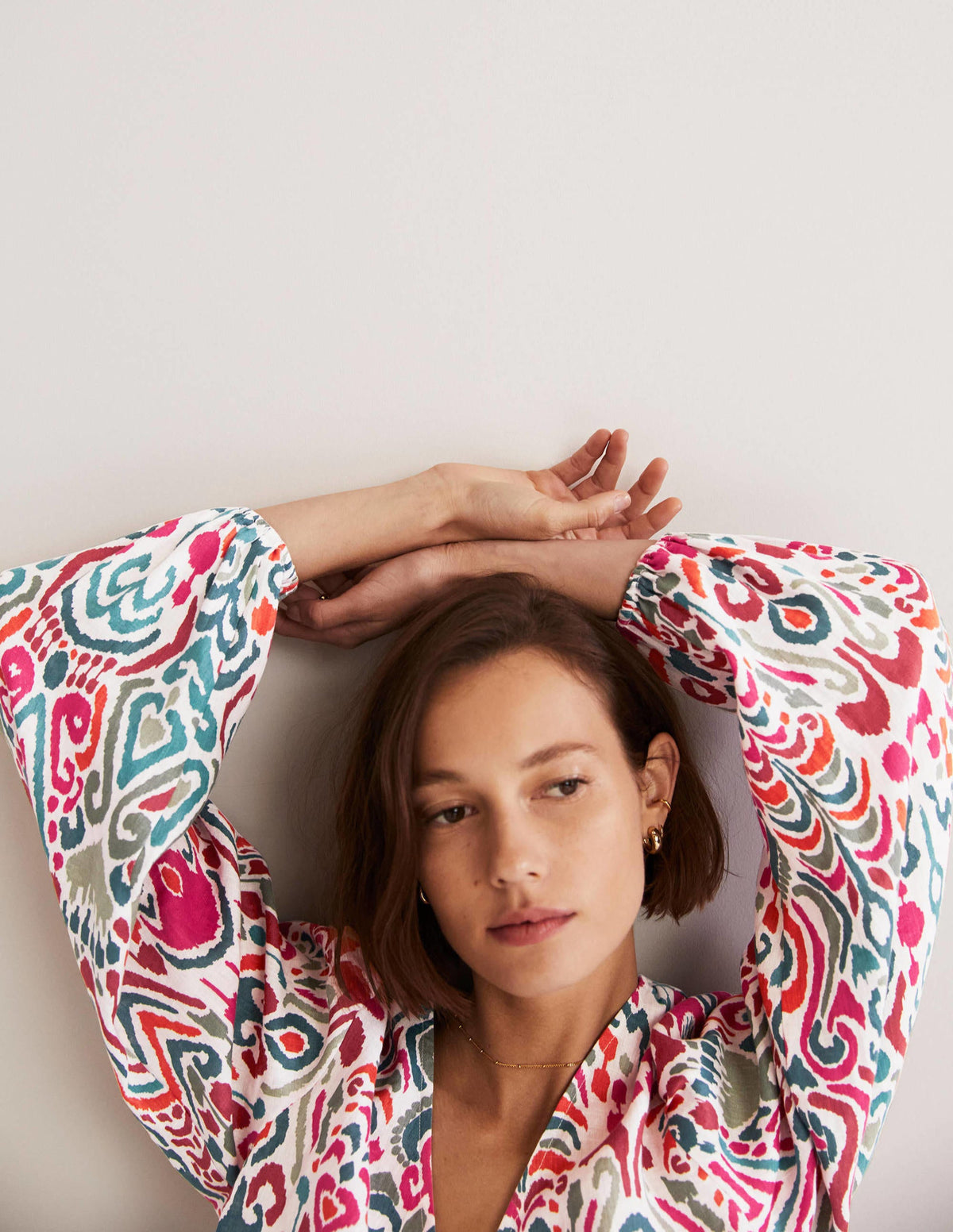 V-Neck Linen Top-Multi, Ikat Charm-5