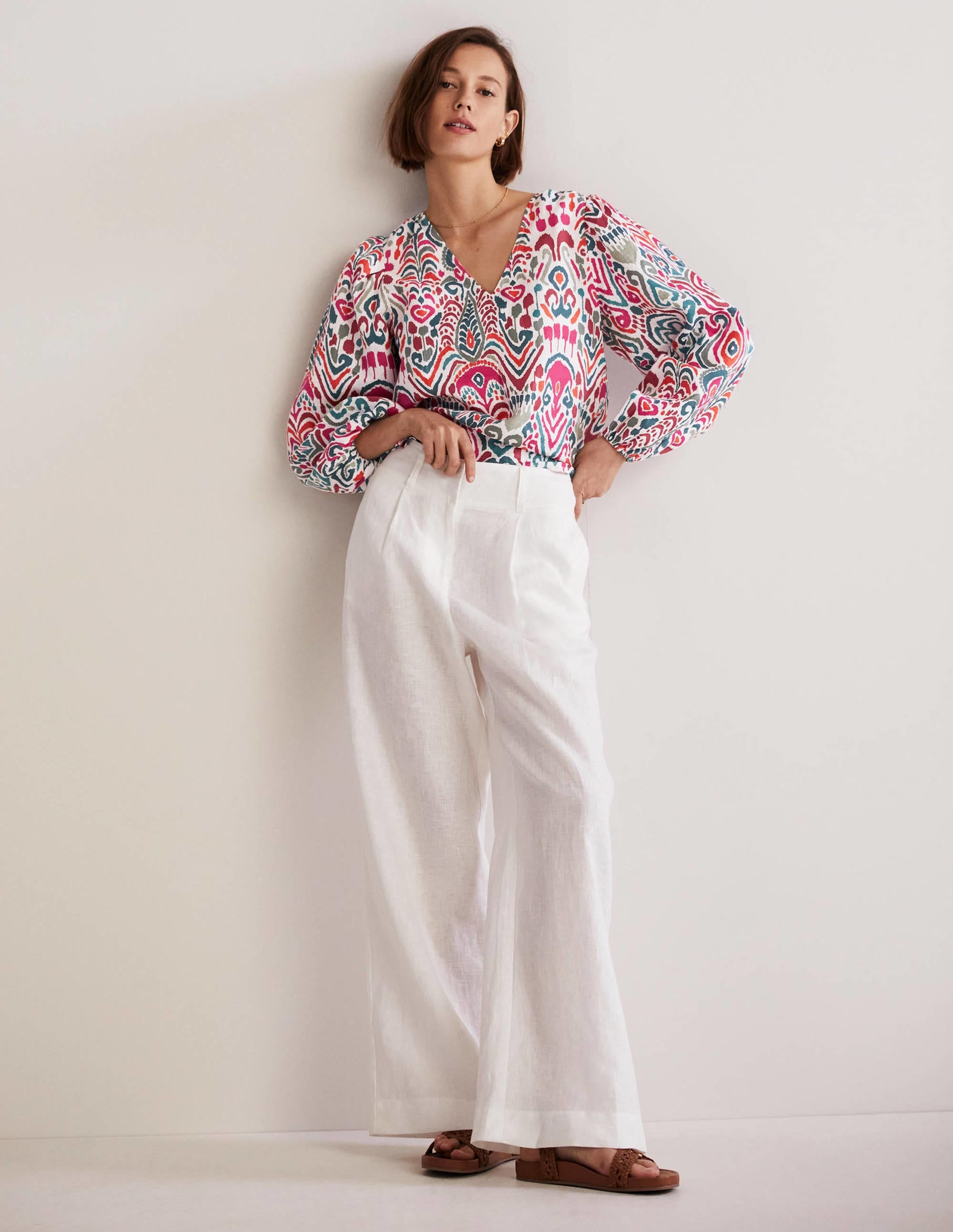 V-Neck Linen Top-Multi, Ikat Charm - Image 6