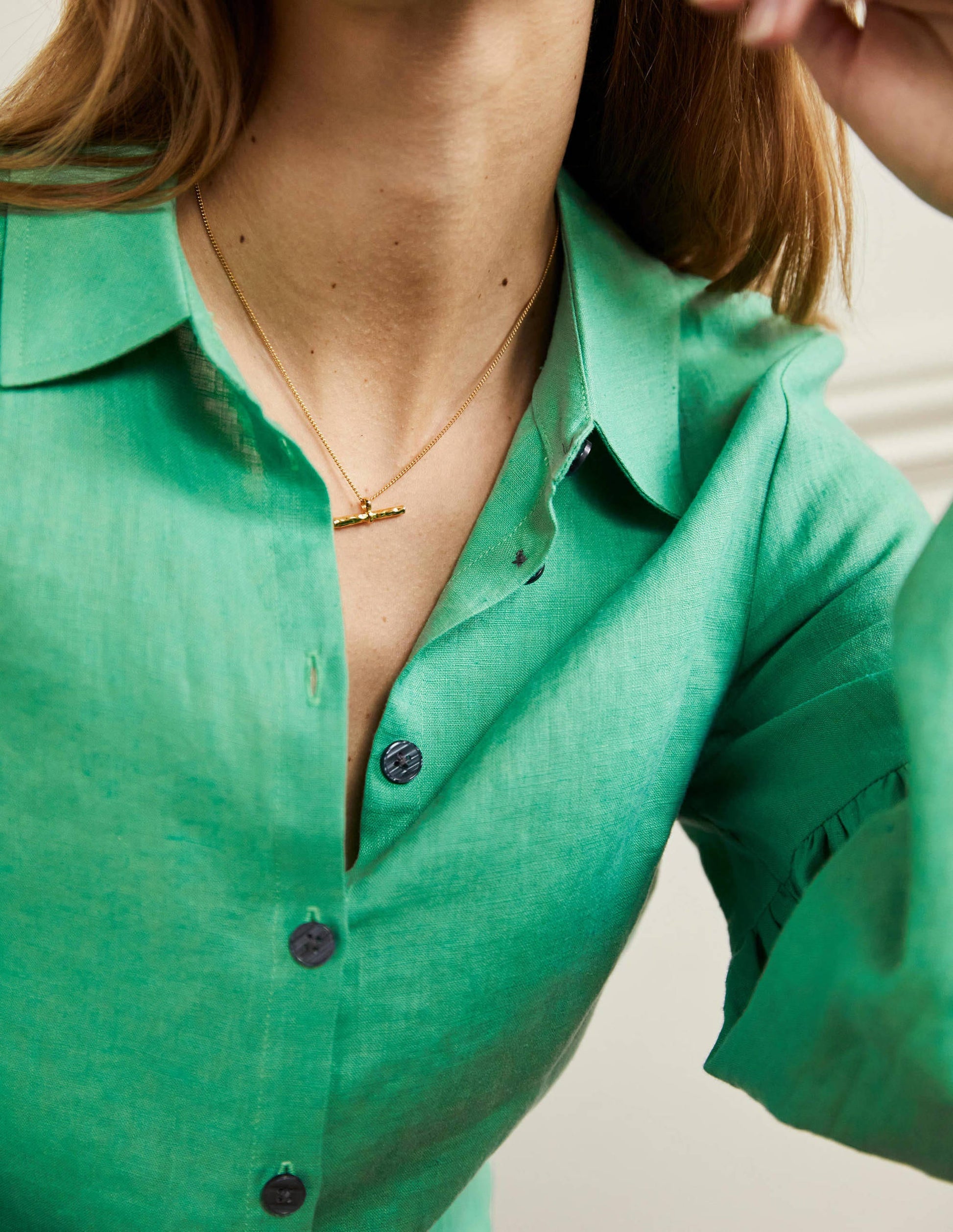 Anna Blouson Linen Shirt-Green Lagoon-5