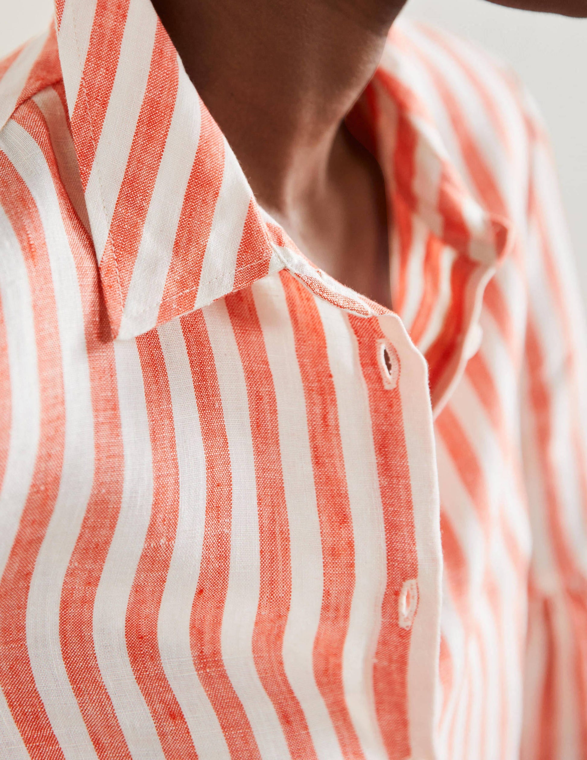 Anna Blouson Linen Shirt-Papaya/Ivory Stripe-2