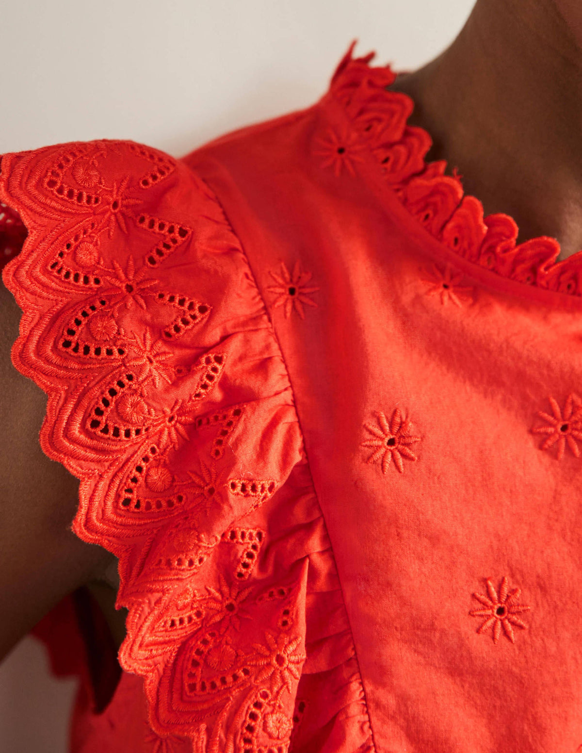 Nina Sleeveless Broderie Top-Bright Papaya-2