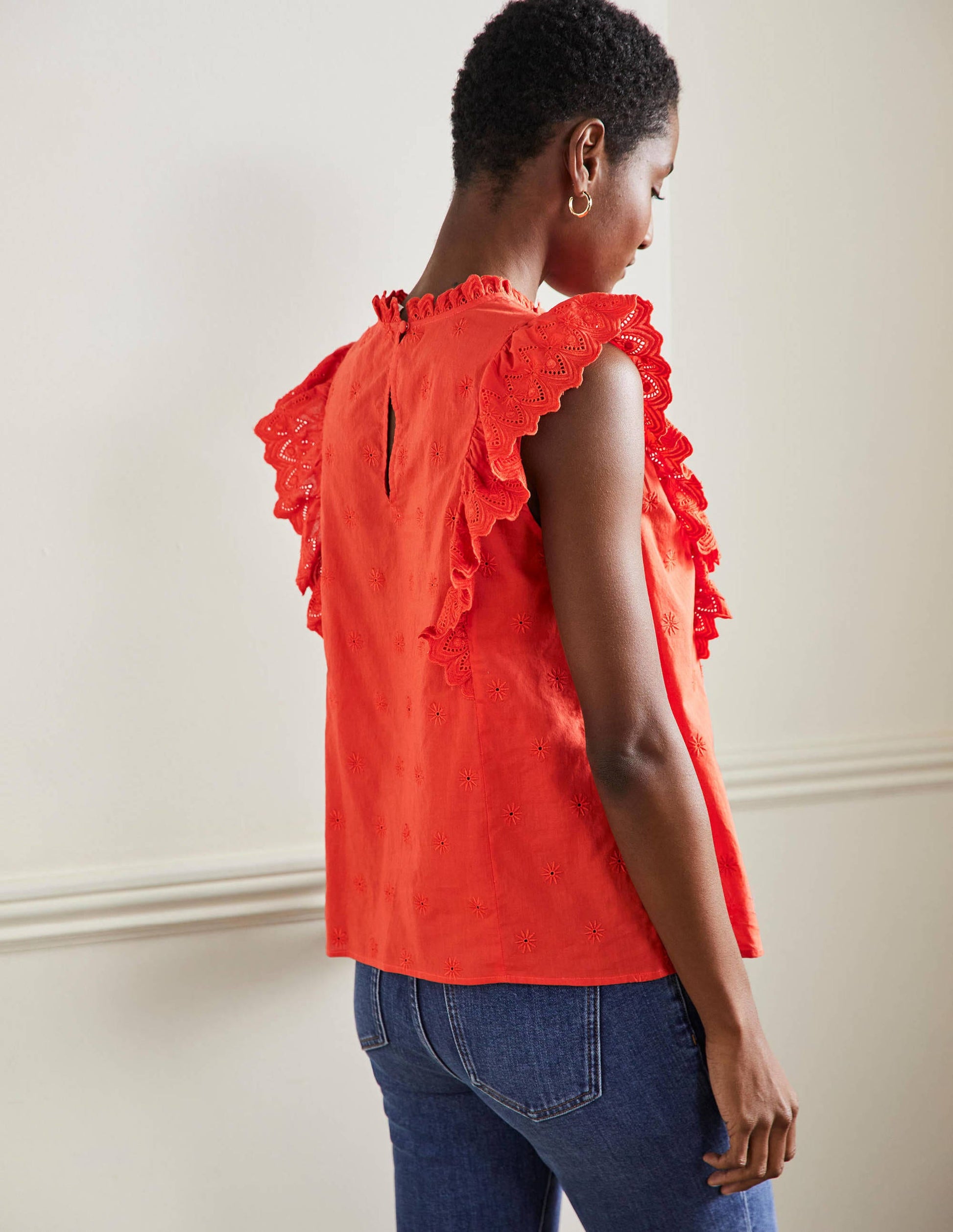 Nina Sleeveless Broderie Top-Bright Papaya-3
