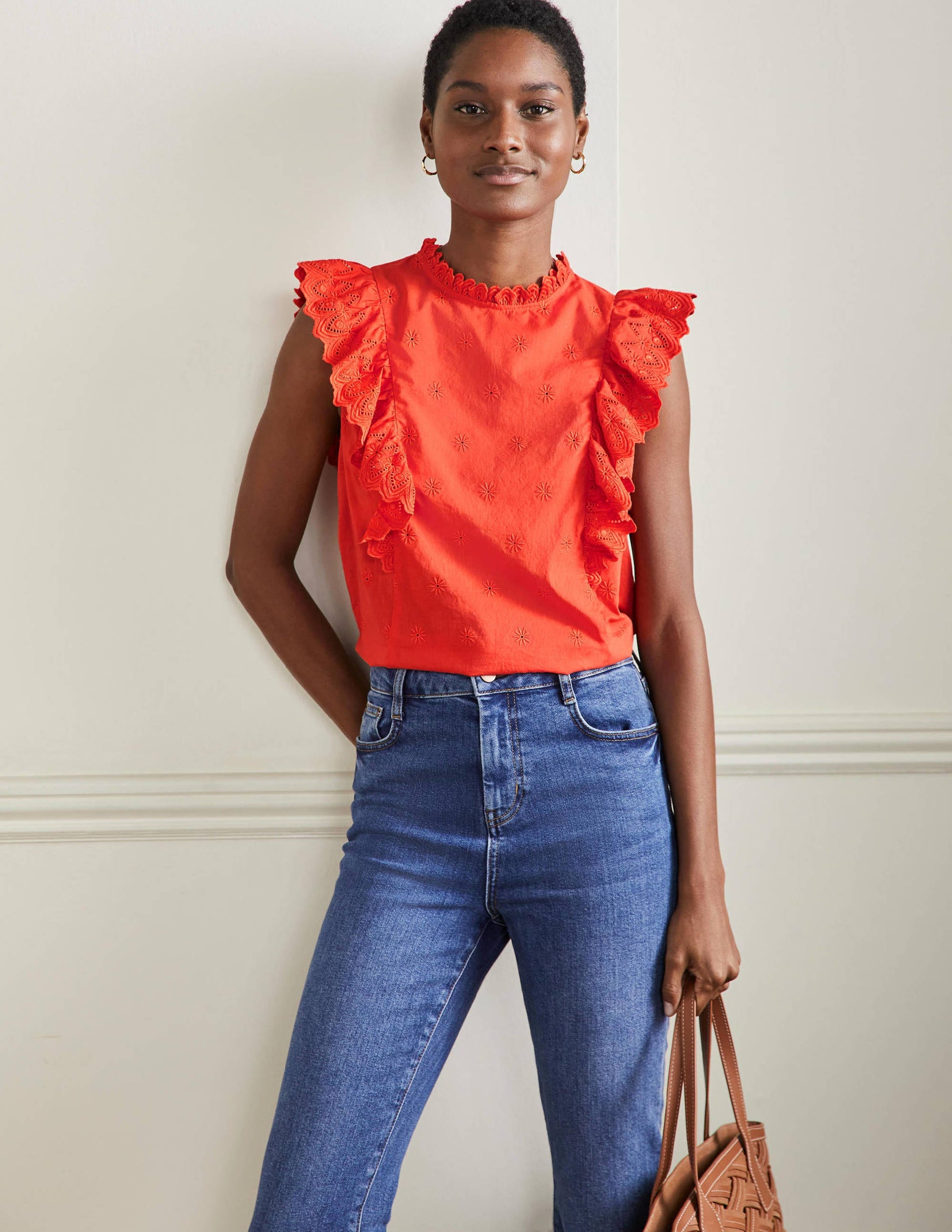 Nina Sleeveless Broderie Top-Bright Papaya-4