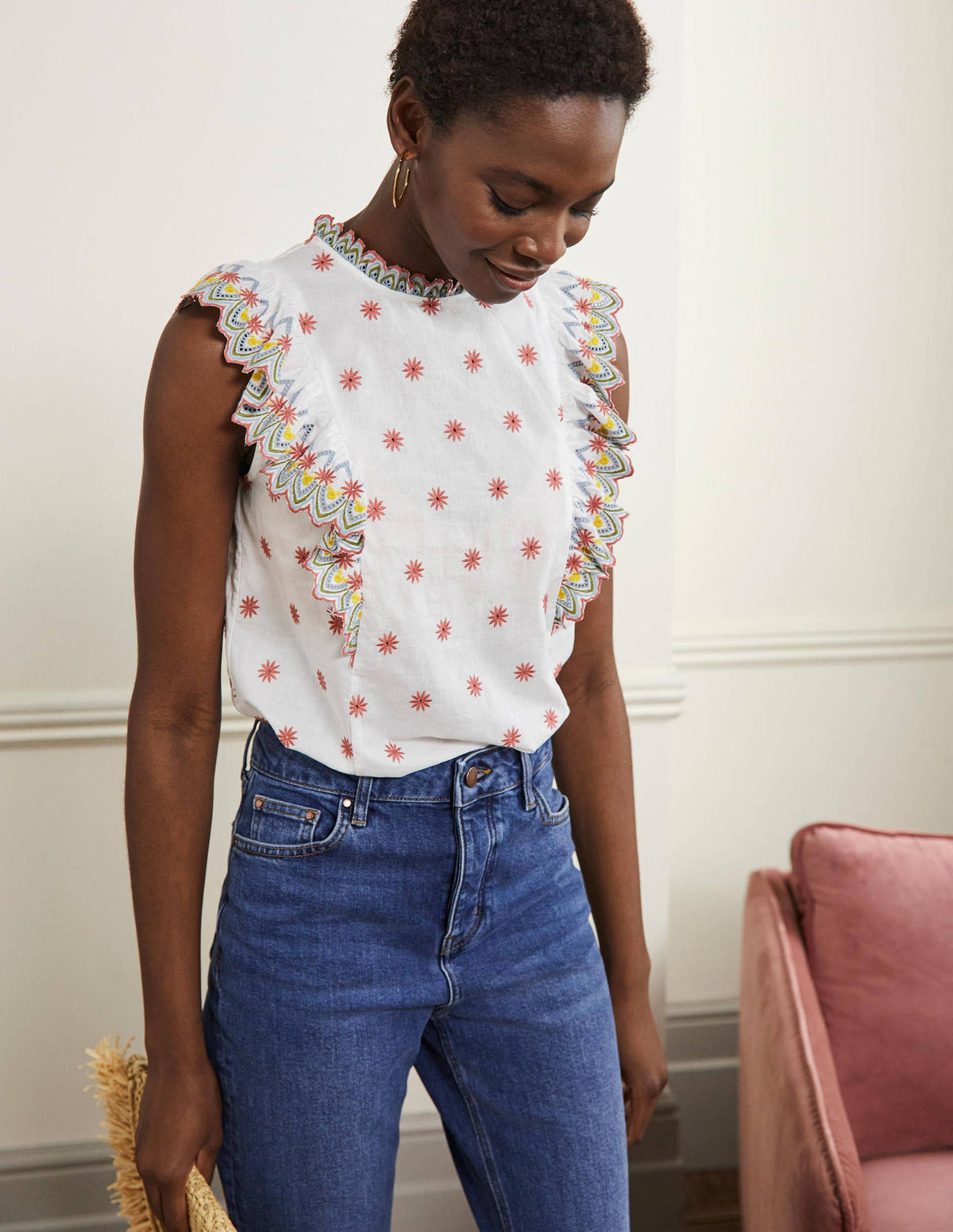 Nina Sleeveless Broderie Top-White - Image 4