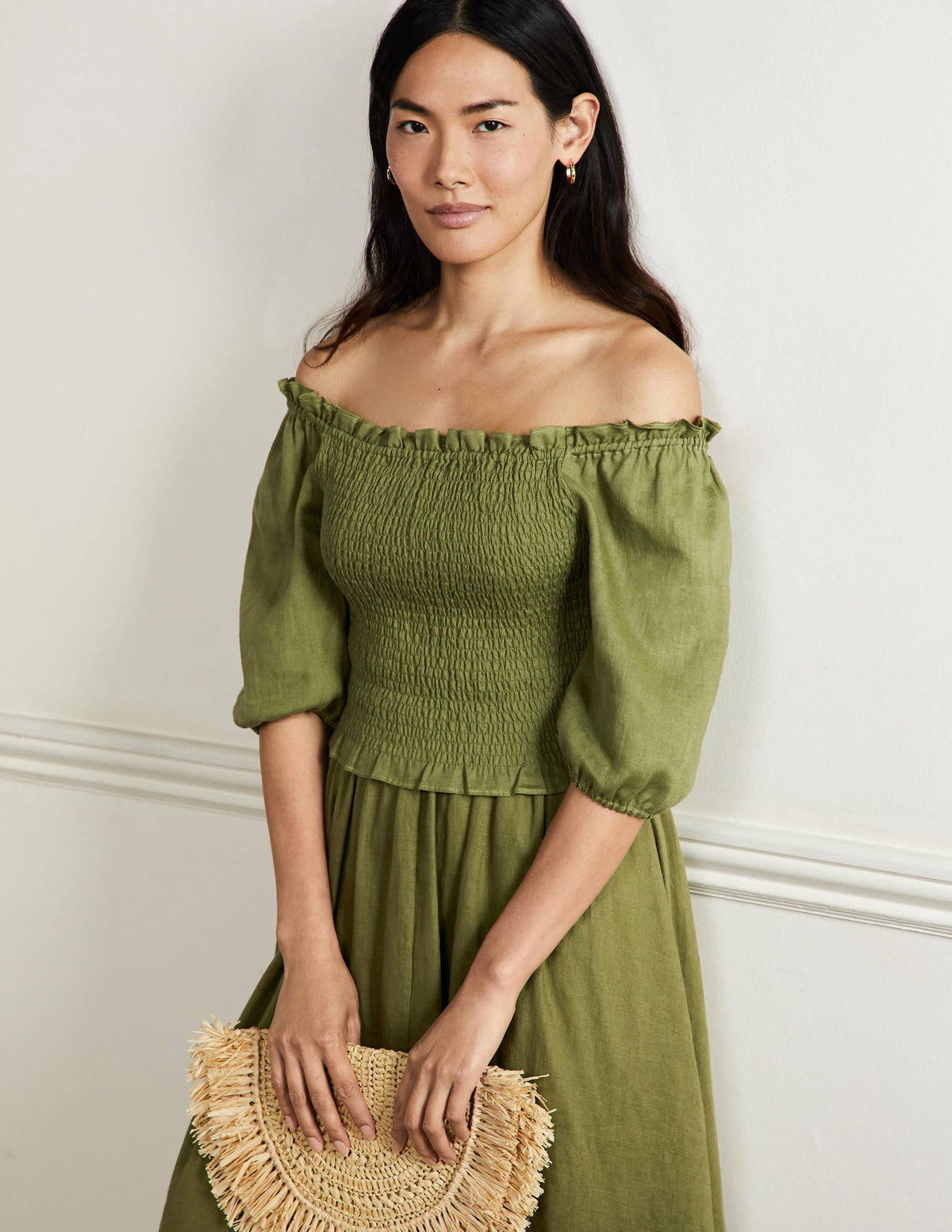 Carrie Smocked Linen Top-Pea Green - Image 4