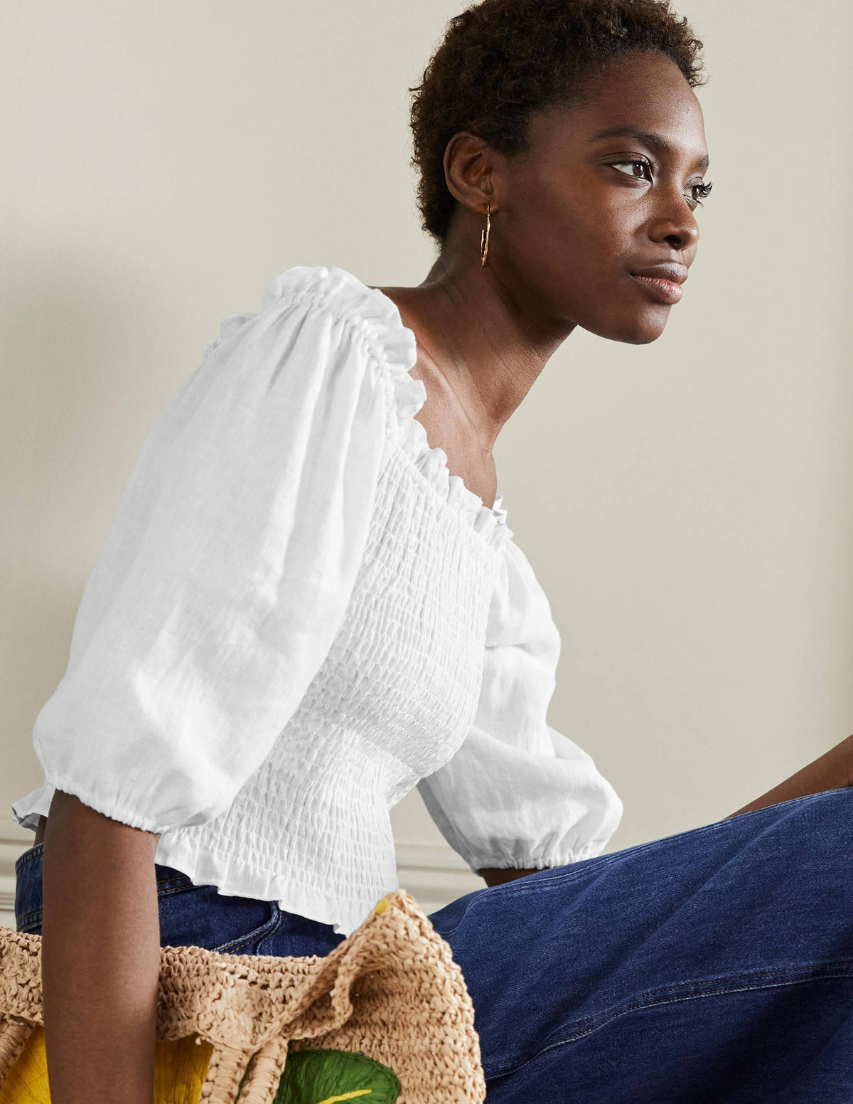 Carrie Smocked Linen Top-White-4
