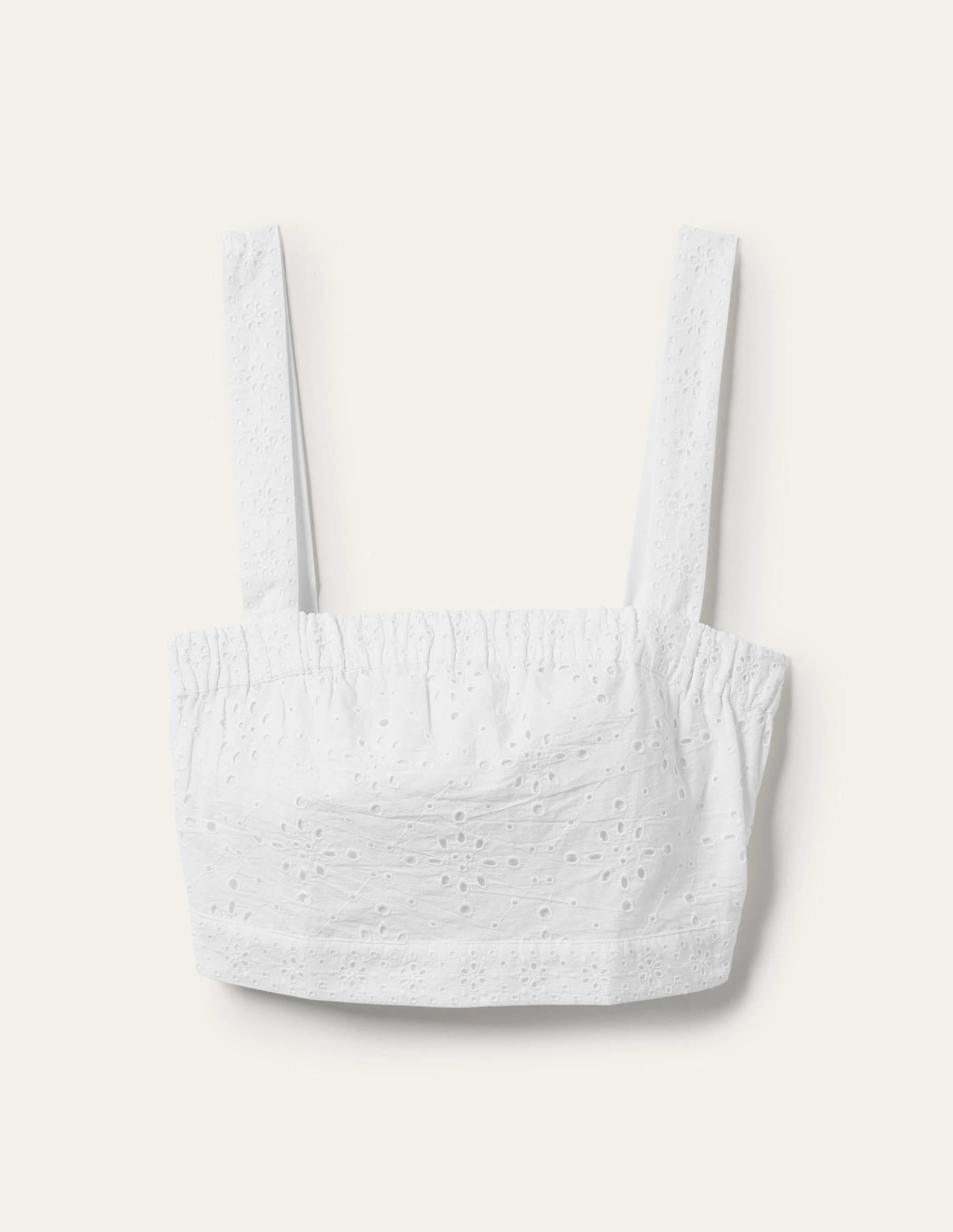 Cropped Cotton Top-White, Broderie - Image 6