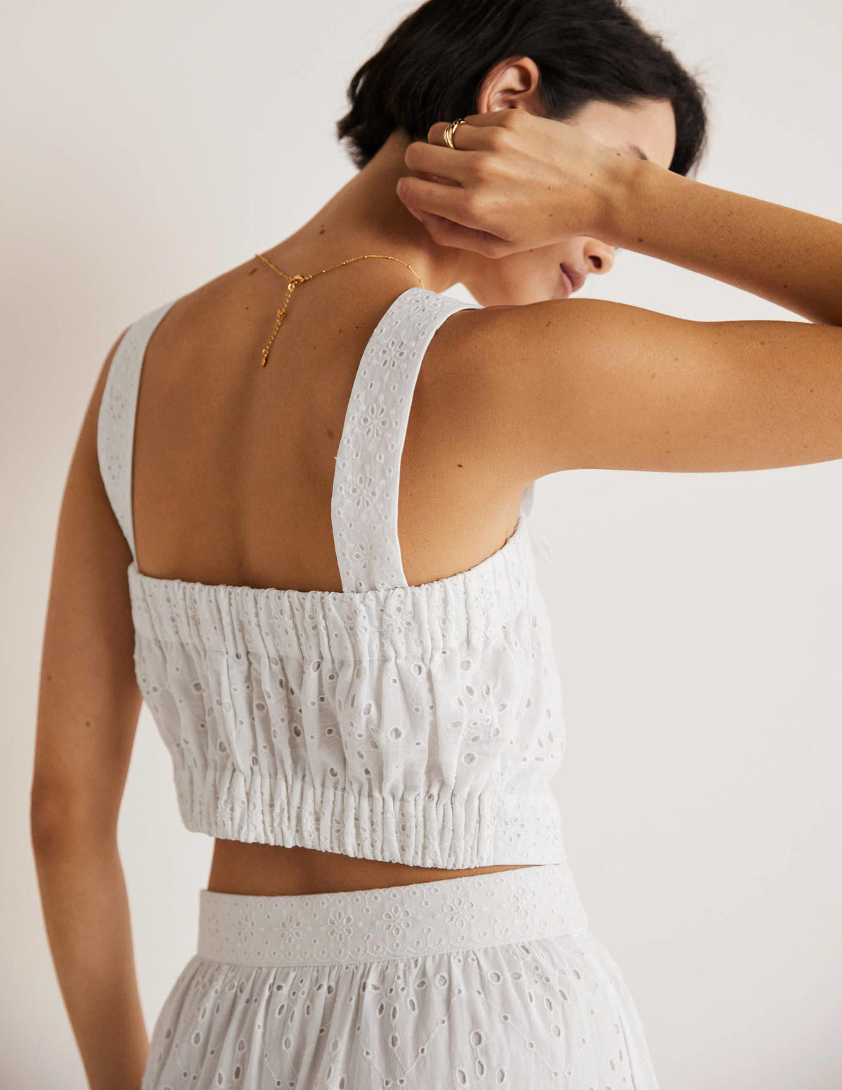 Cropped Cotton Top-White, Broderie - Image 4