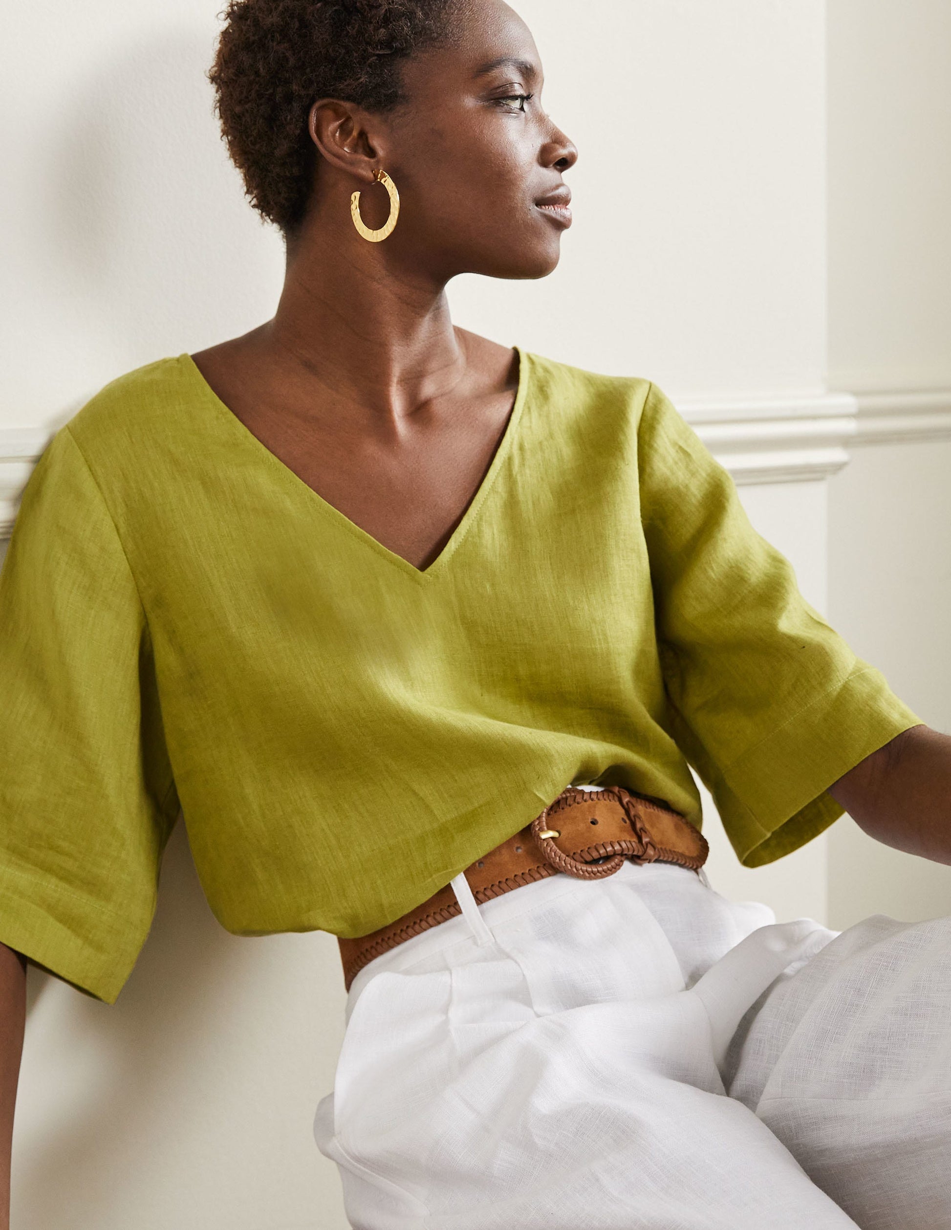 Linen Wide Sleeve Top-Starfruit Green-5