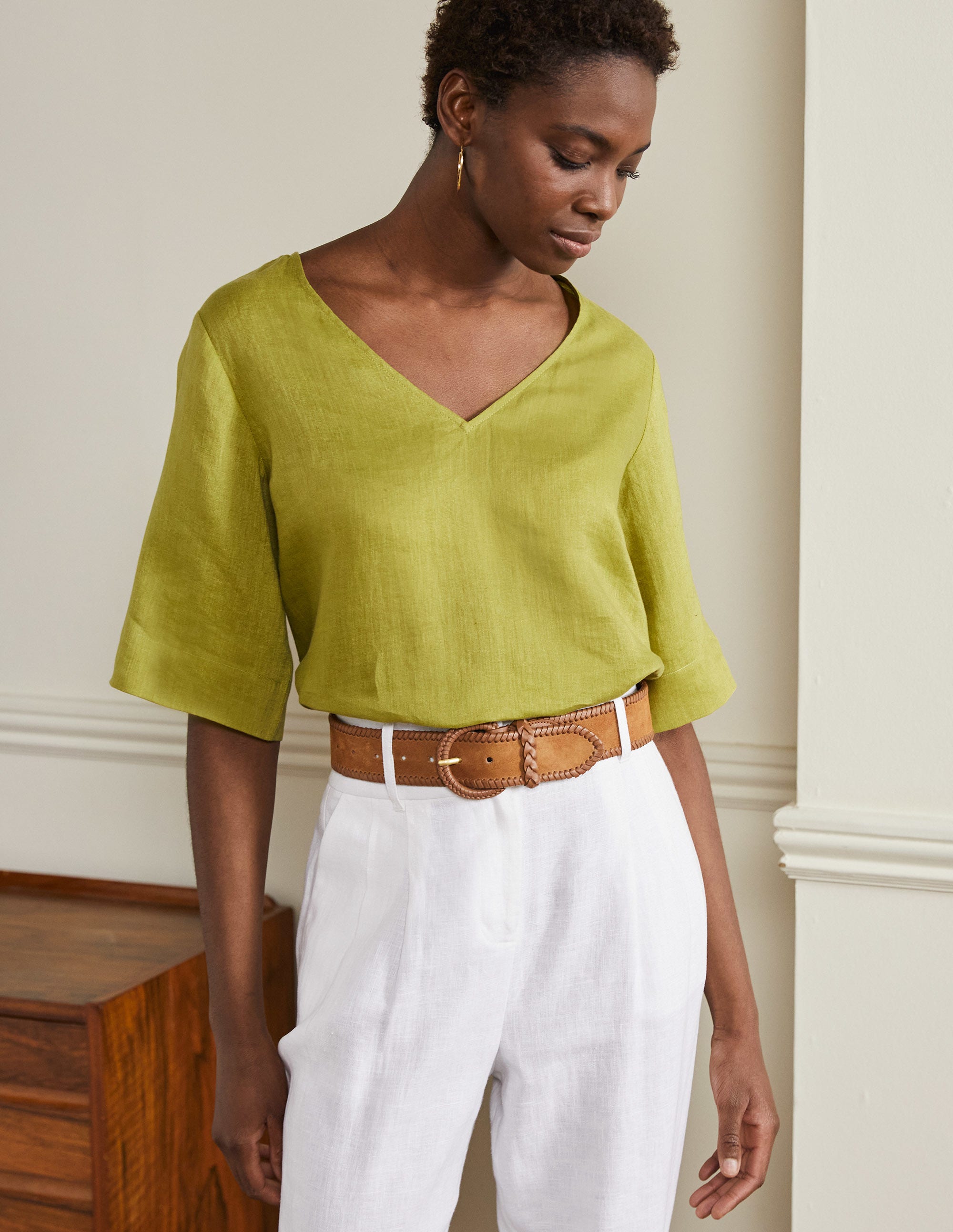 Linen Wide Sleeve Top-Starfruit Green - Image 8