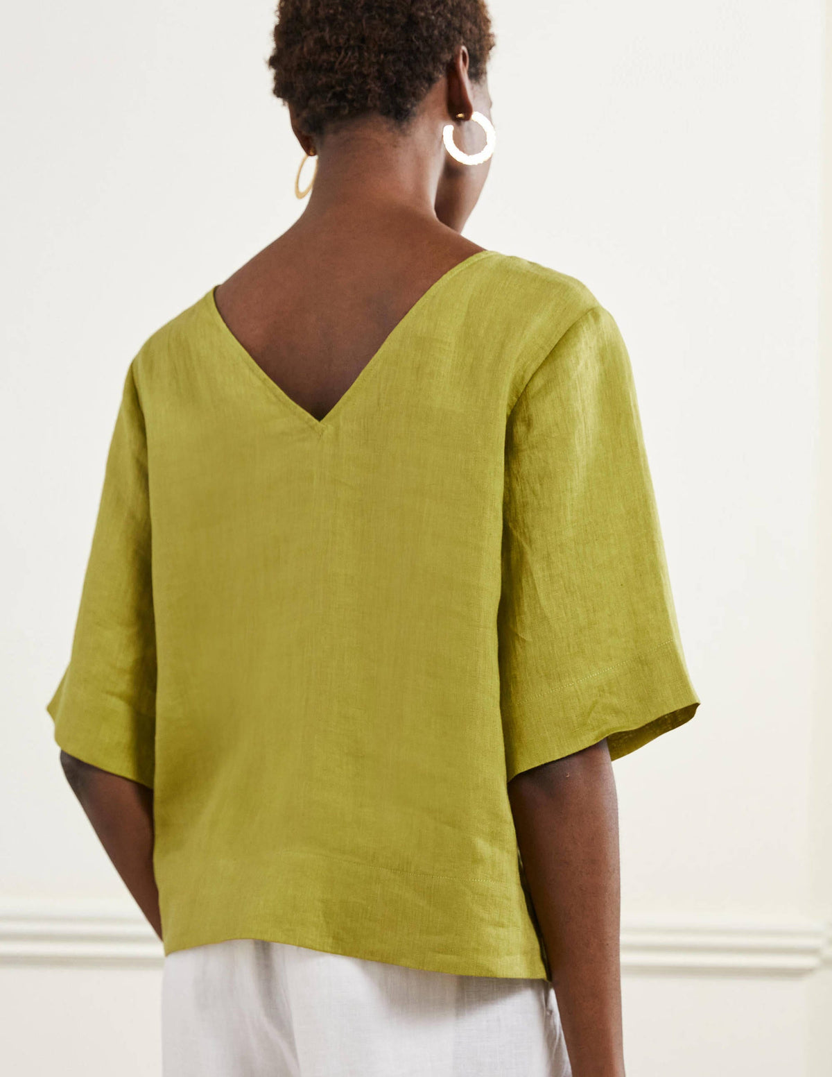 Linen Wide Sleeve Top-Starfruit Green - Image 3