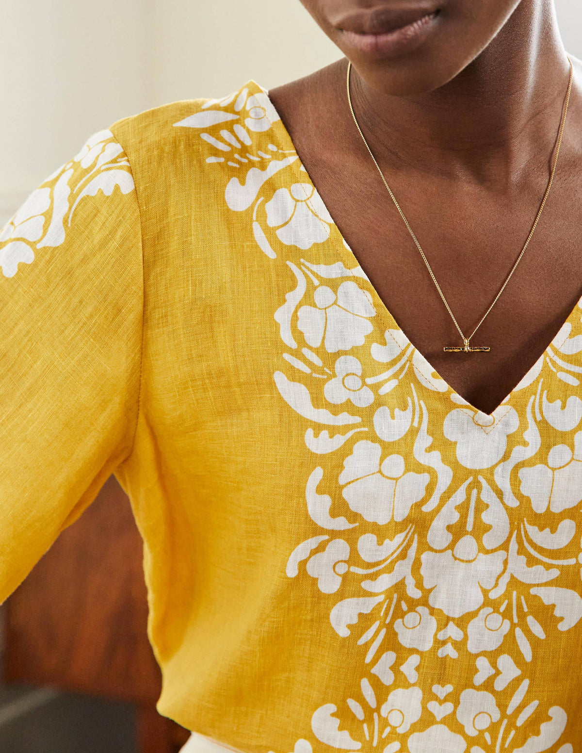 Linen Wide Sleeve Top-Butter Yellow, Passion Bloom-2