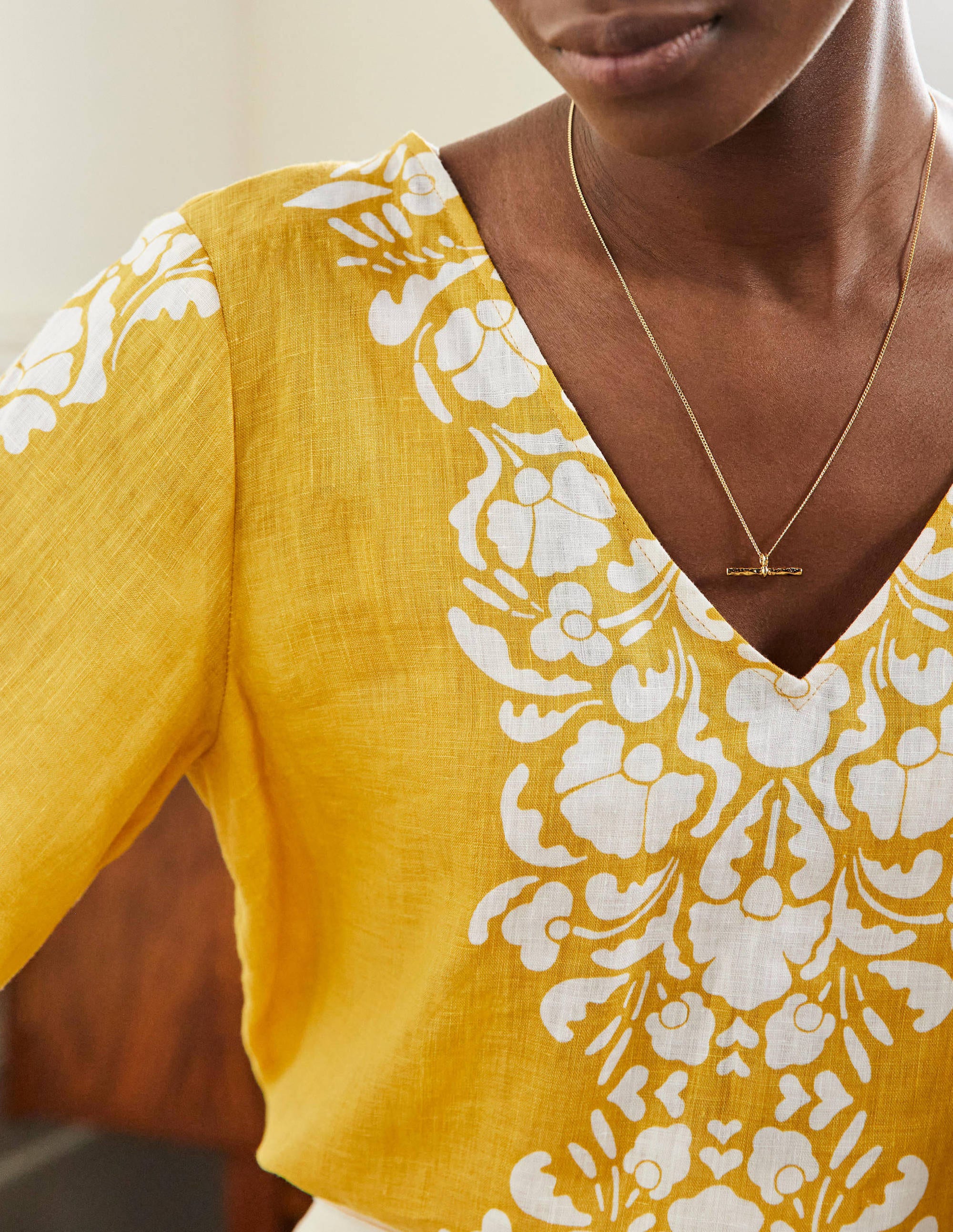 Linen Wide Sleeve Top-Butter Yellow, Passion Bloom - Image 2