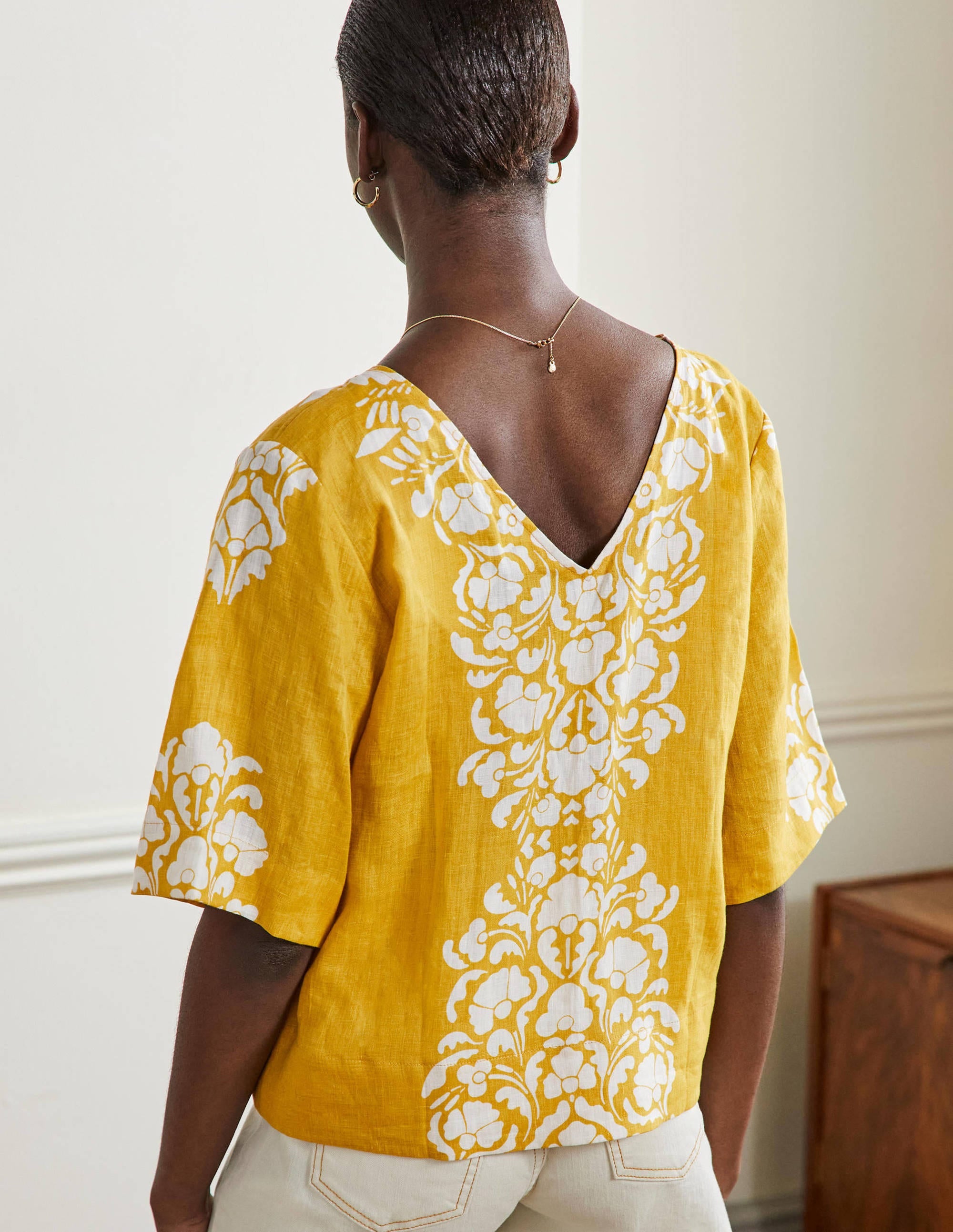 Linen Wide Sleeve Top-Butter Yellow, Passion Bloom - Image 3