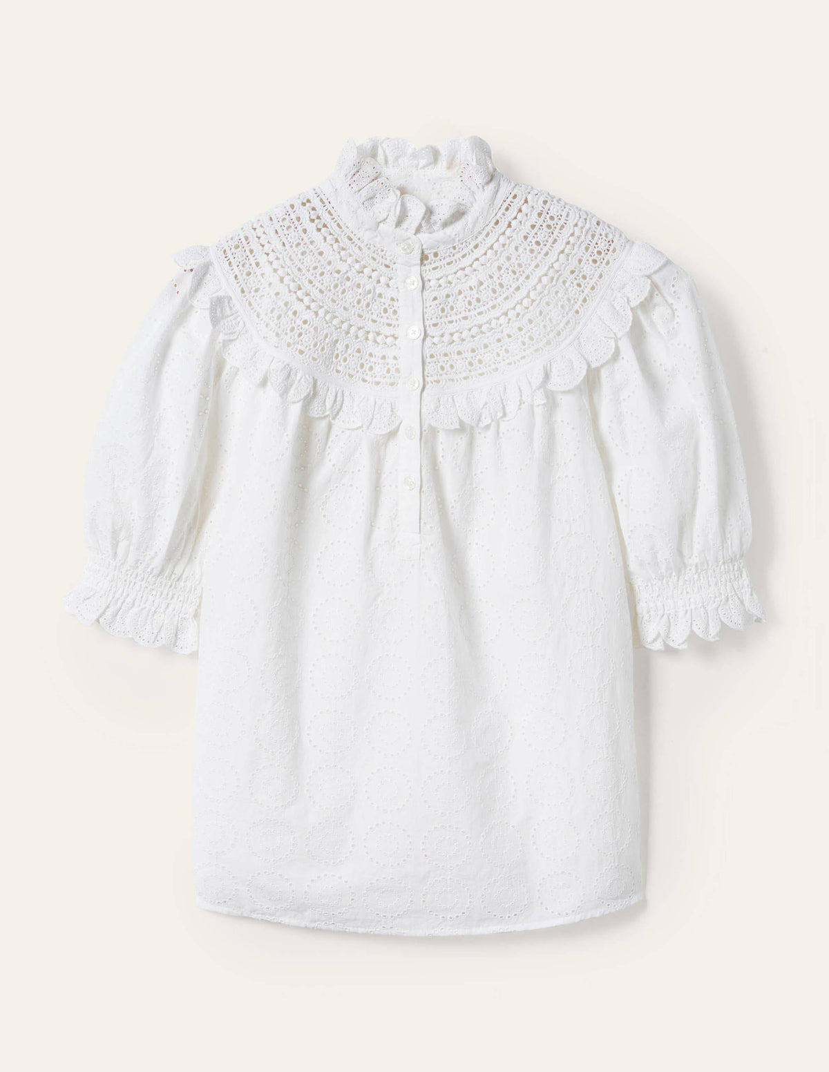 Faye Short Sleeve Broderie Top-White-6