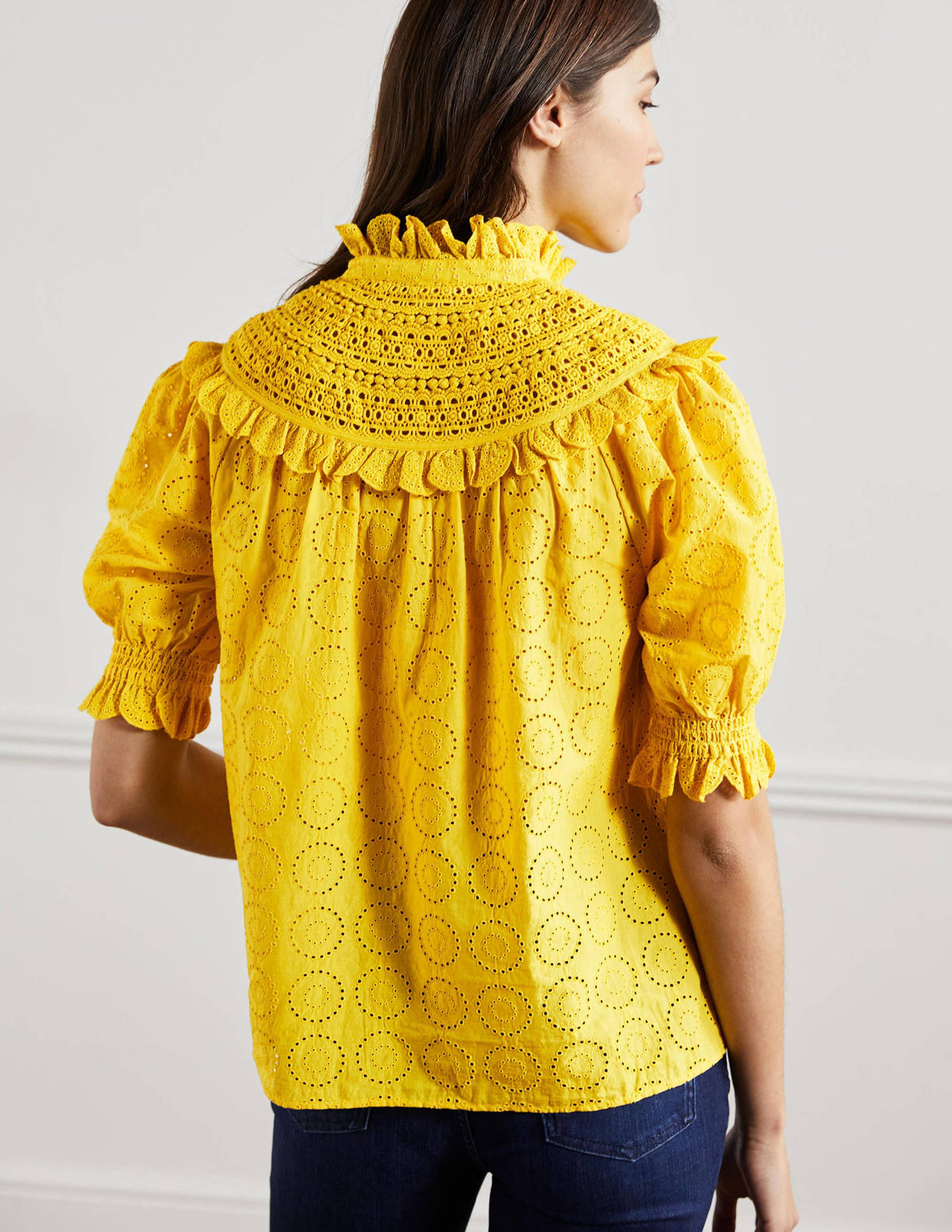 Faye Short Sleeve Broderie Top-Lemon Fizz-3