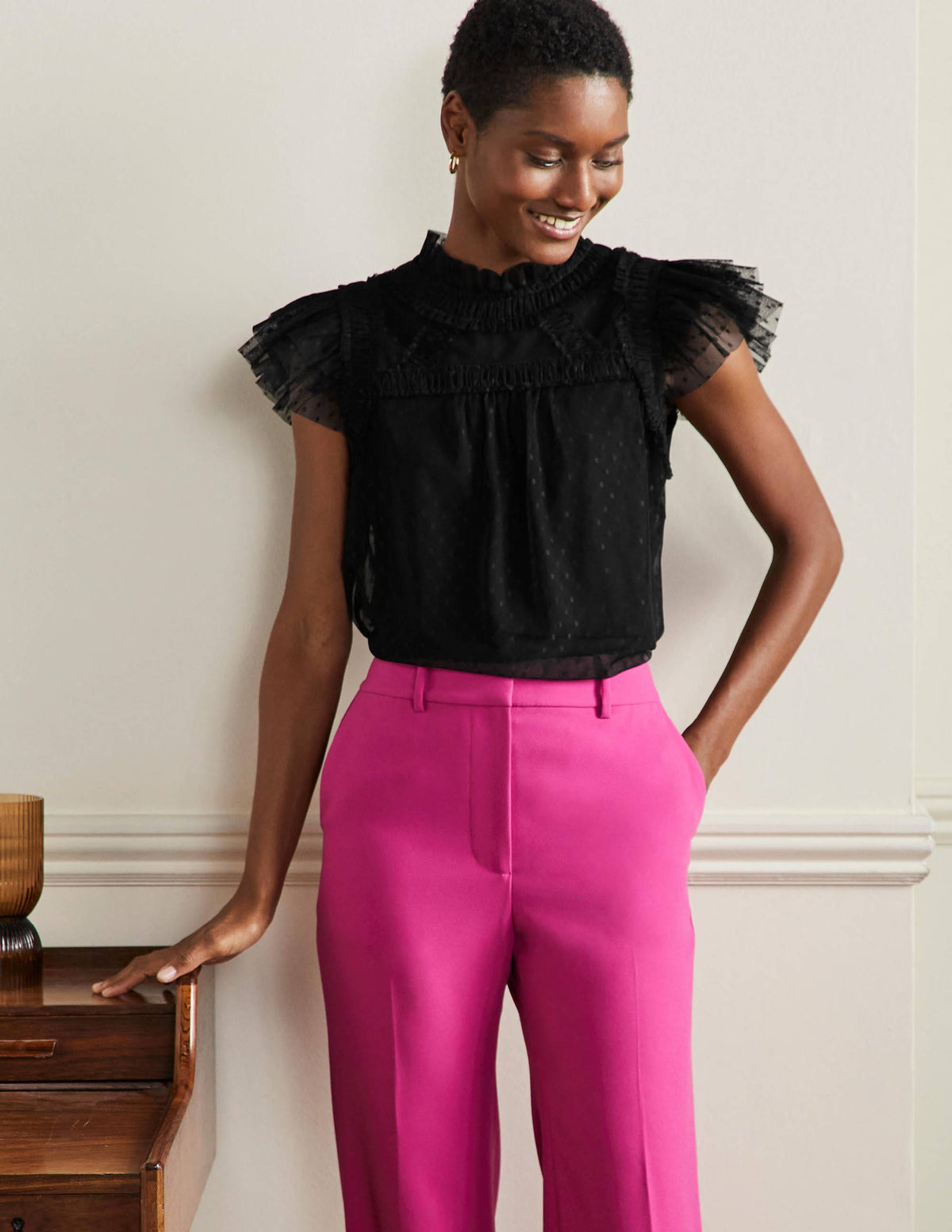 Edie Sleeveless Tulle Top-Black - Image 1