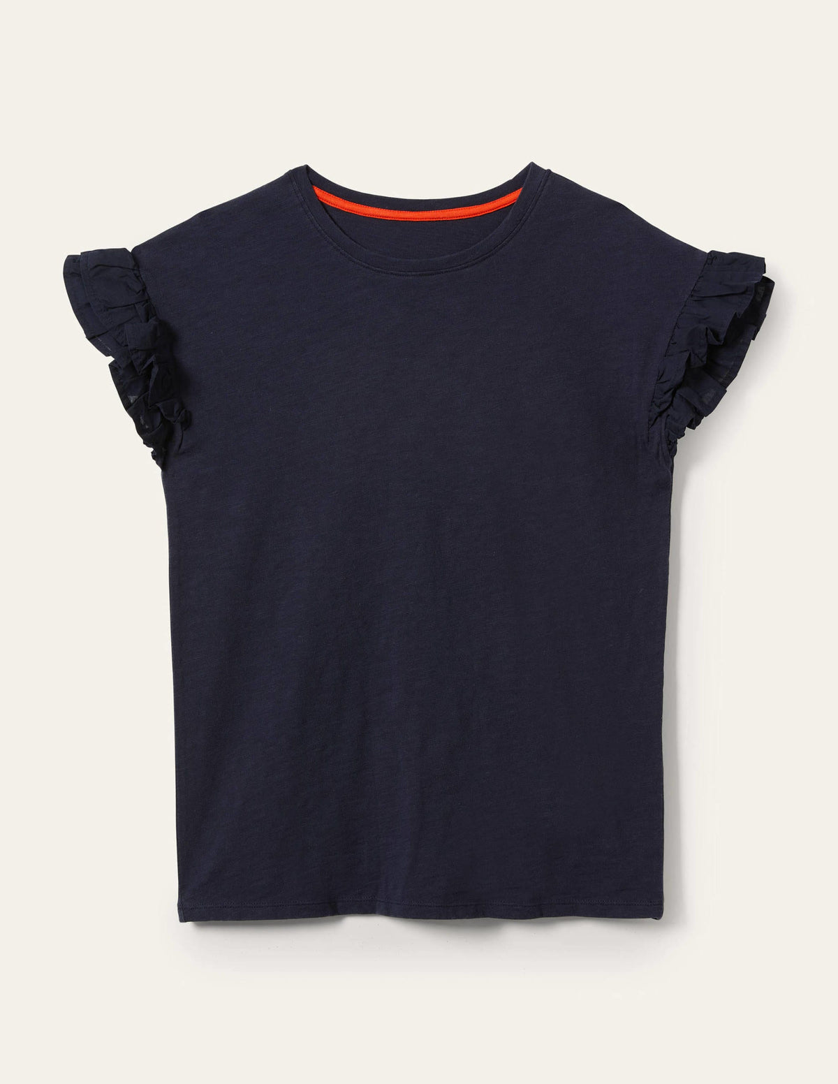 Woven Frill Sleeve T-shirt-Navy-6