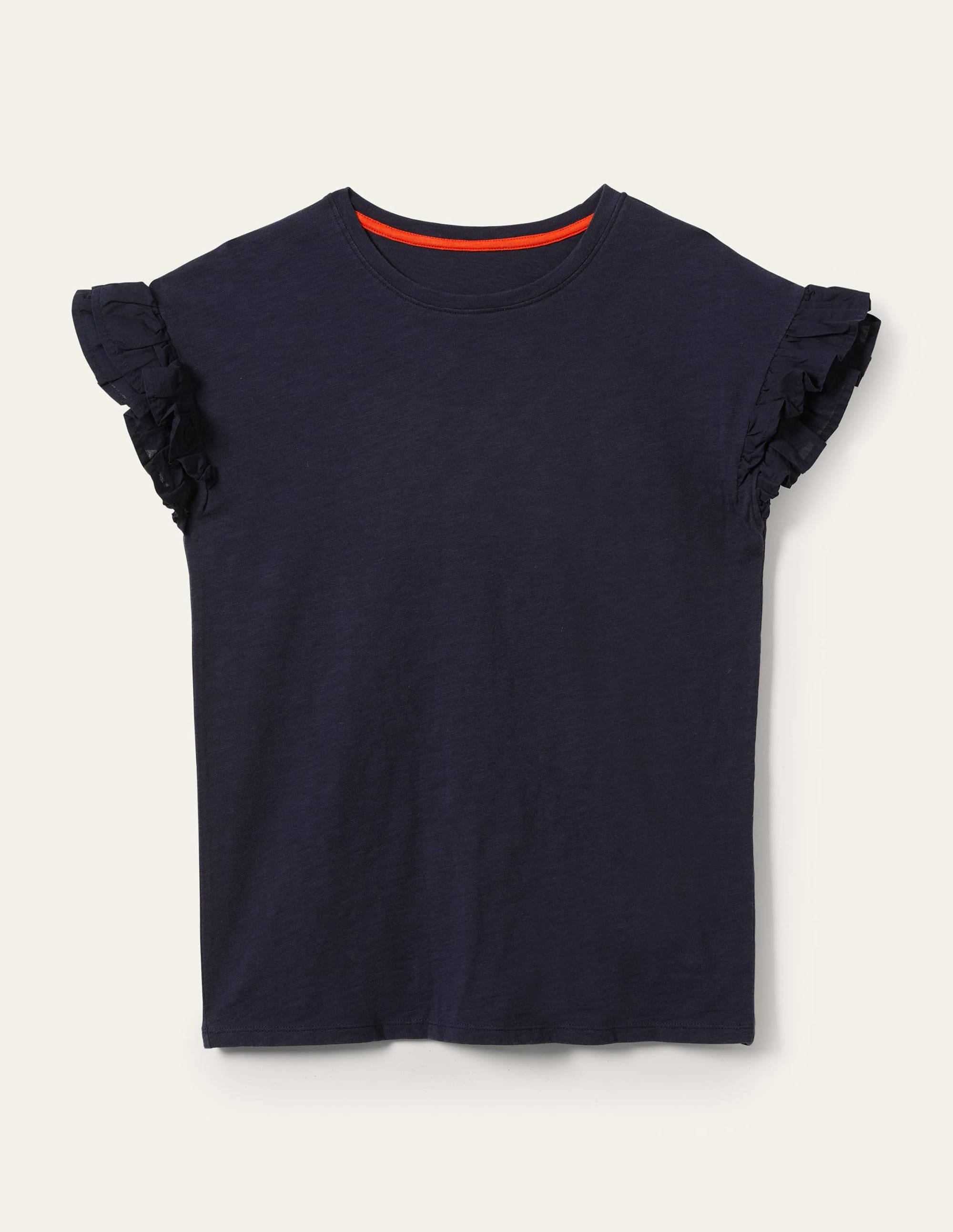 Woven Frill Sleeve T-shirt-Navy - Image 6