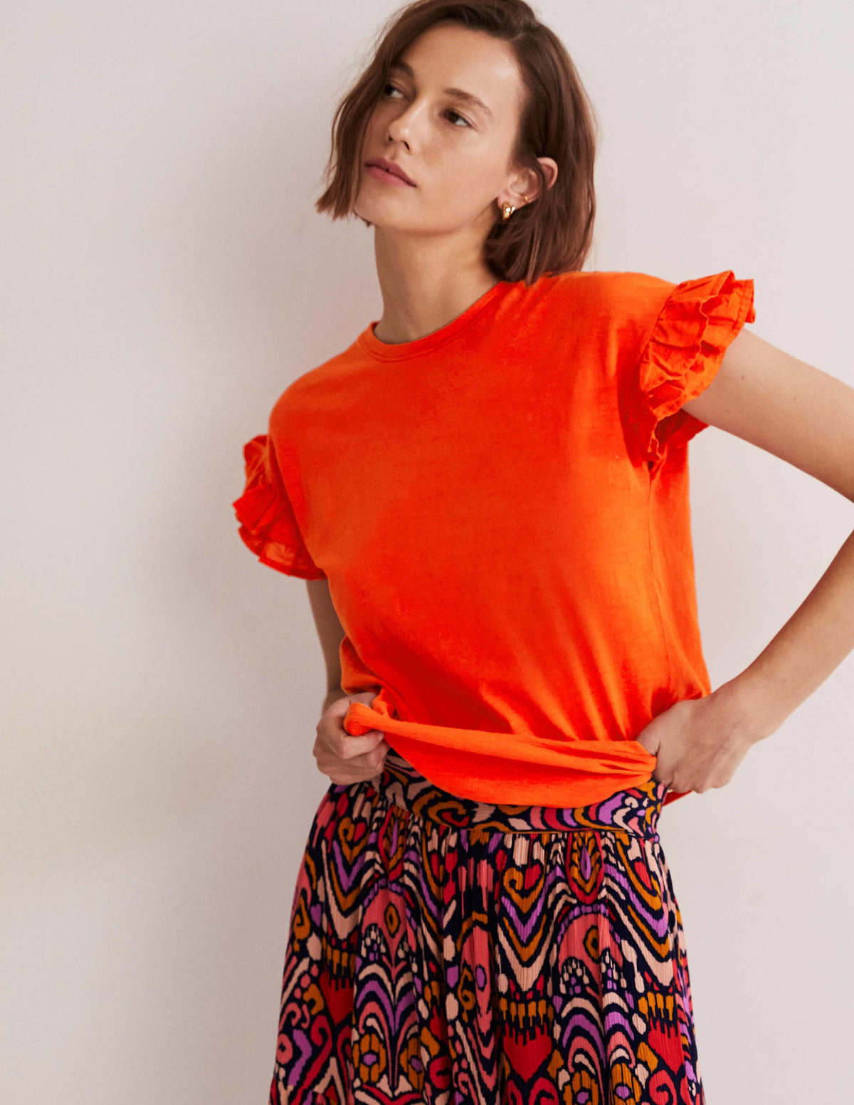 Woven Frill Sleeve T-shirt-Firecracker-1