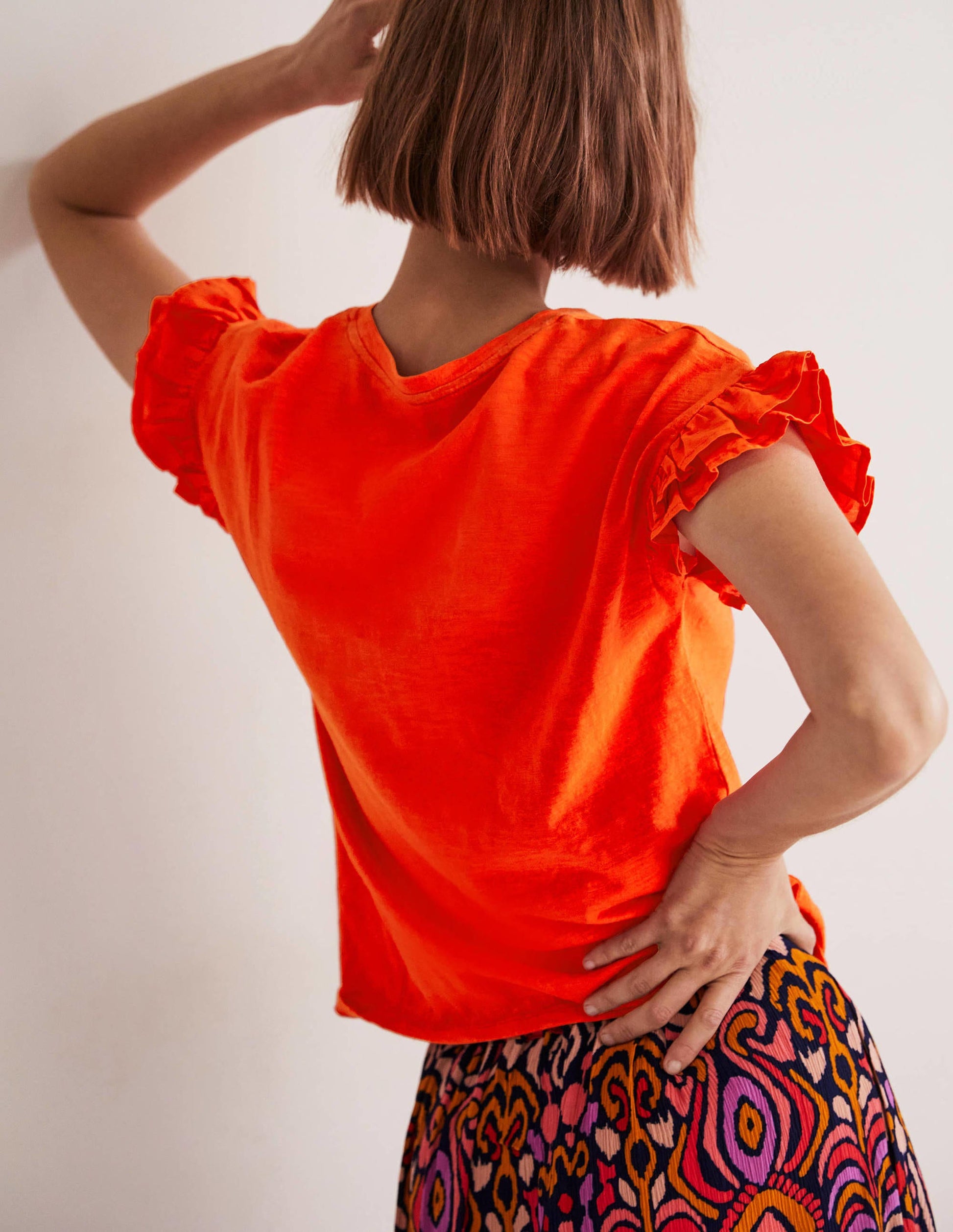 Woven Frill Sleeve T-shirt-Firecracker-3