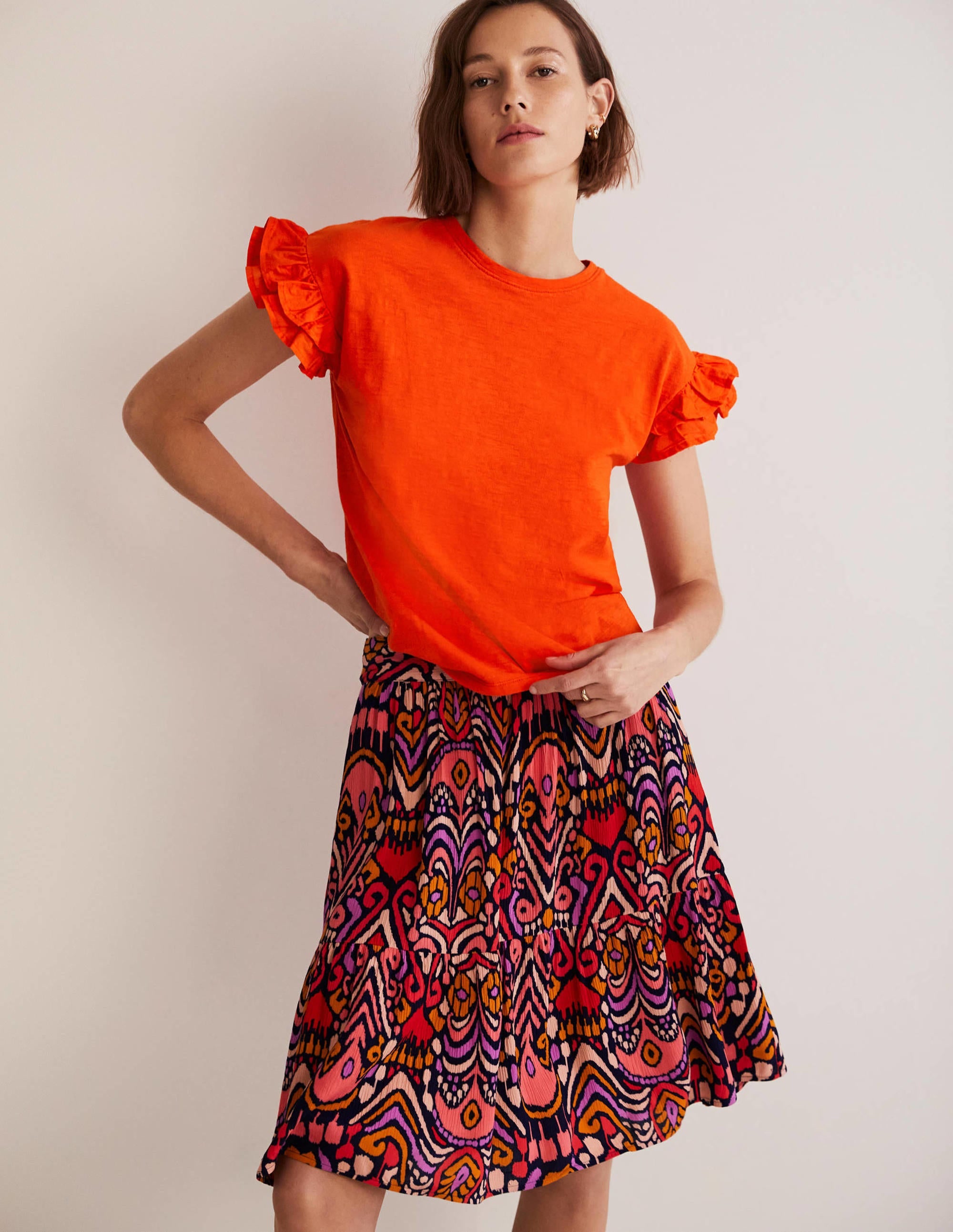 Woven Frill Sleeve T-shirt-Firecracker - Image 4