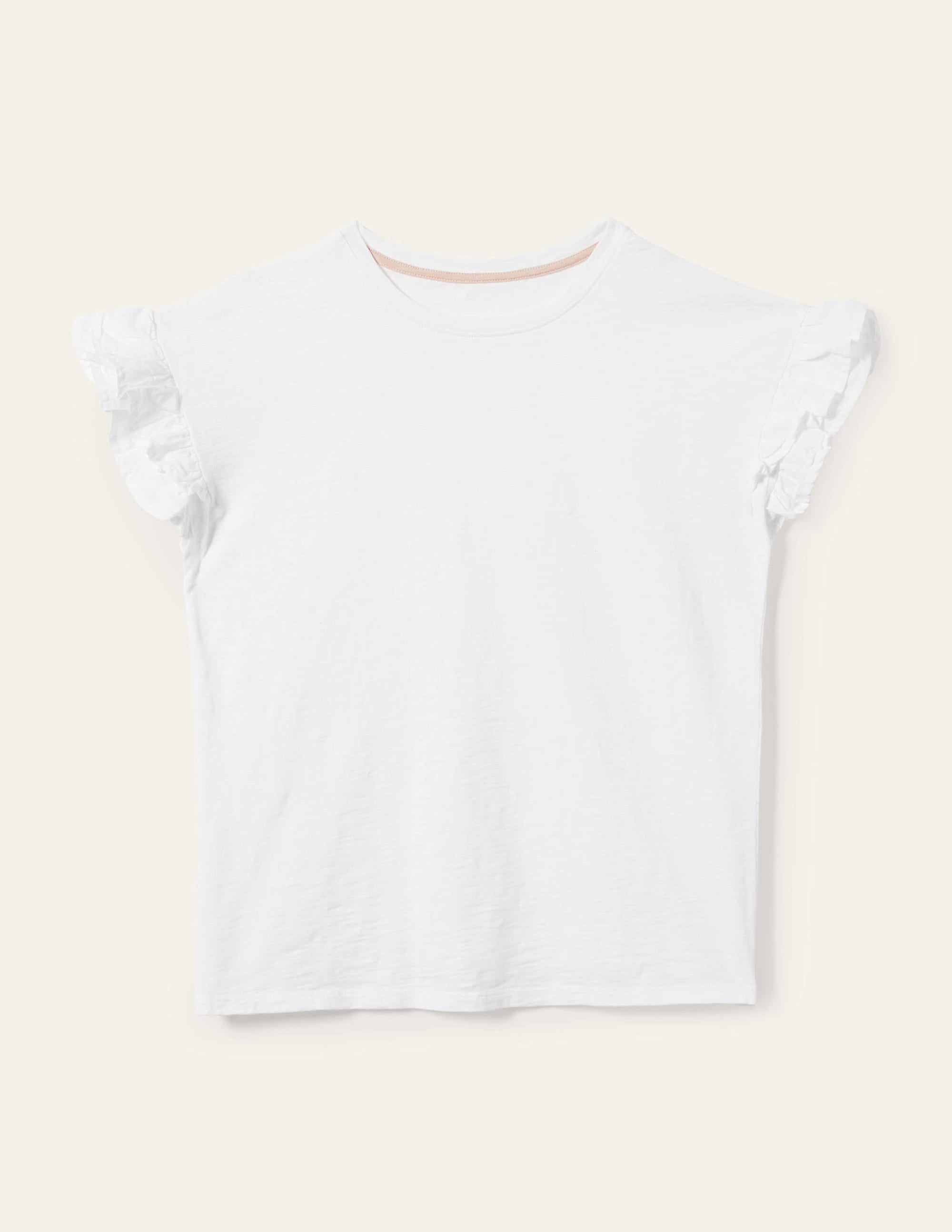Woven Frill Sleeve T-shirt-White - Image 6