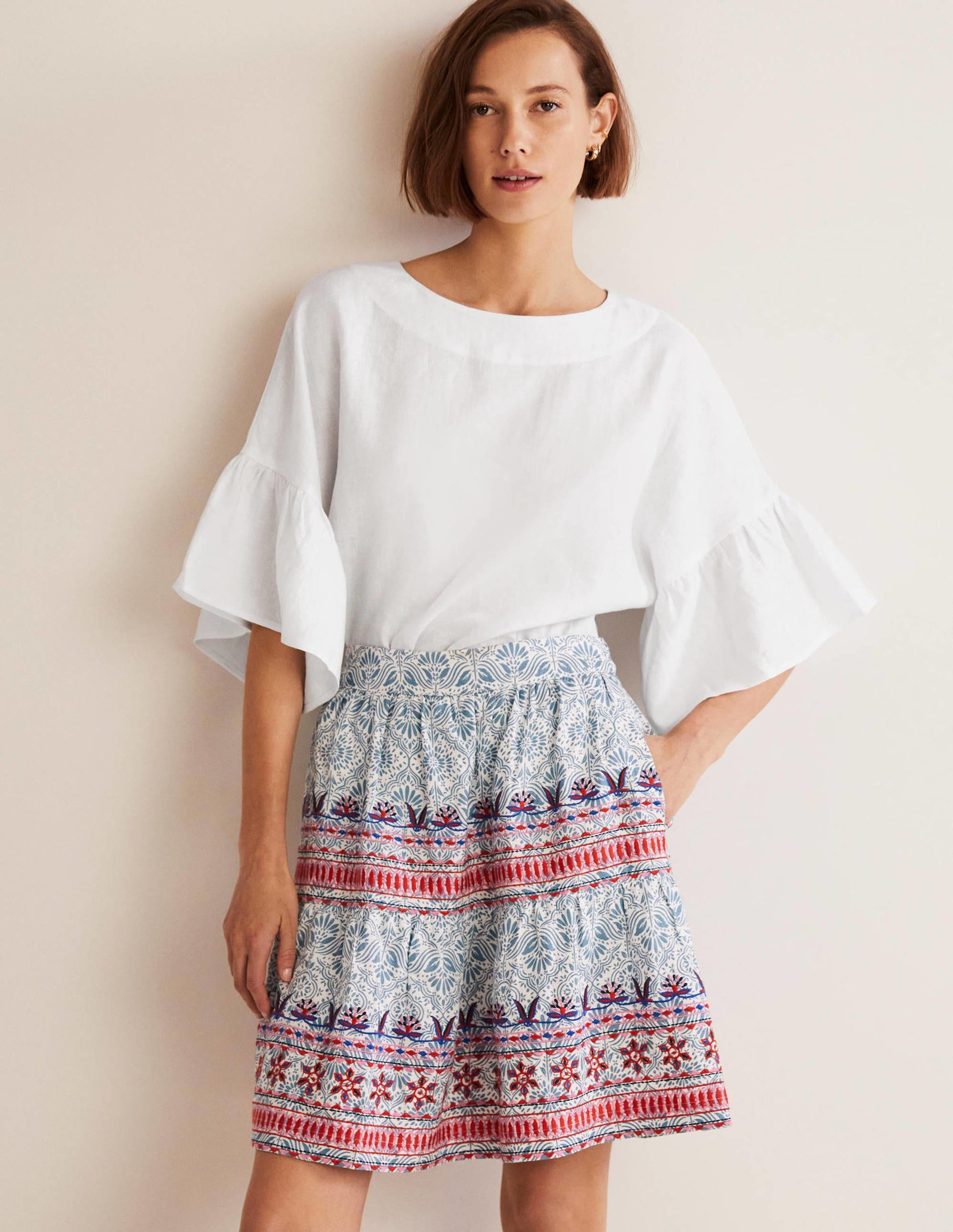 Frilly Full Sleeve Linen Top-White-1
