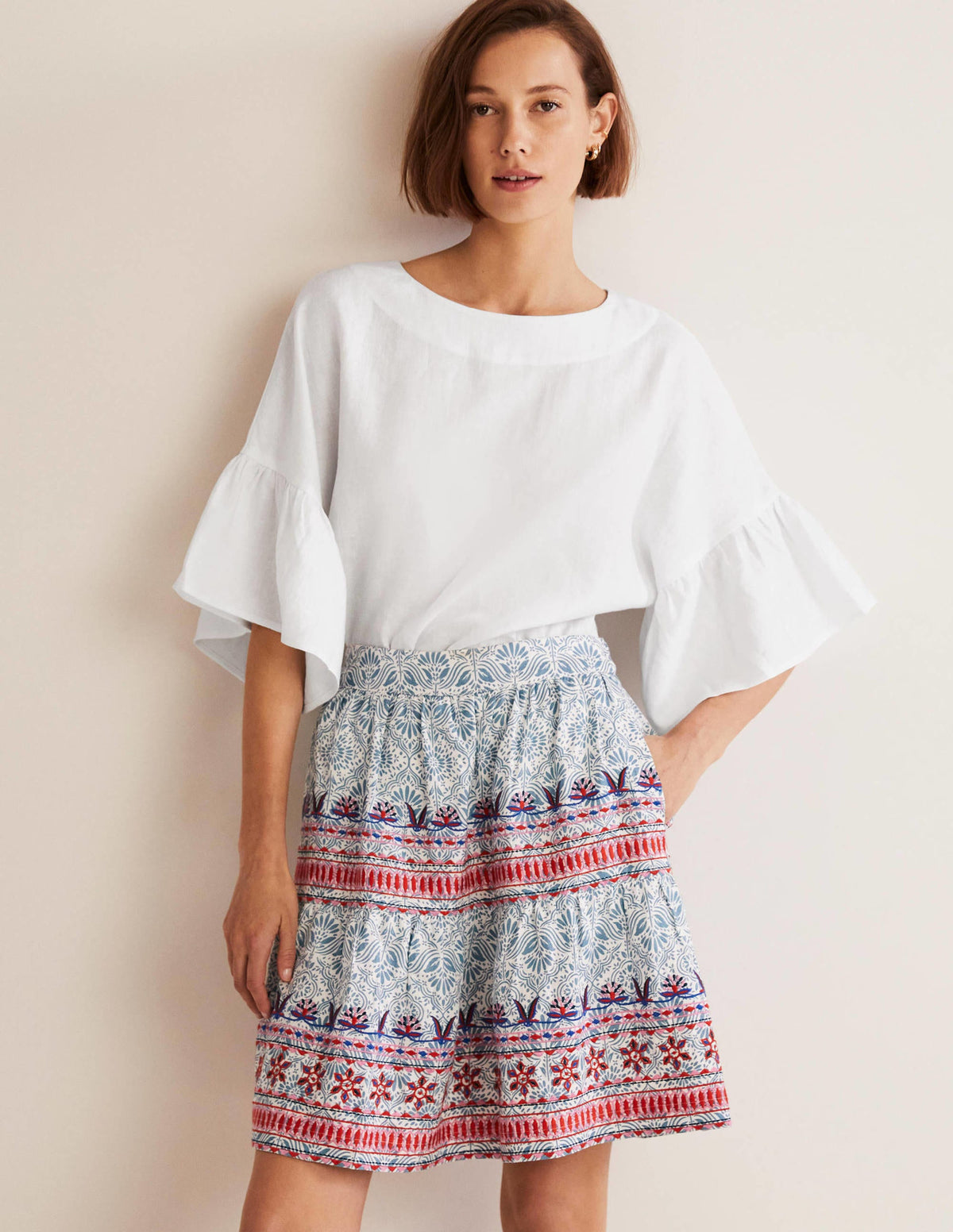 Frilly Full Sleeve Linen Top-White - Image 1