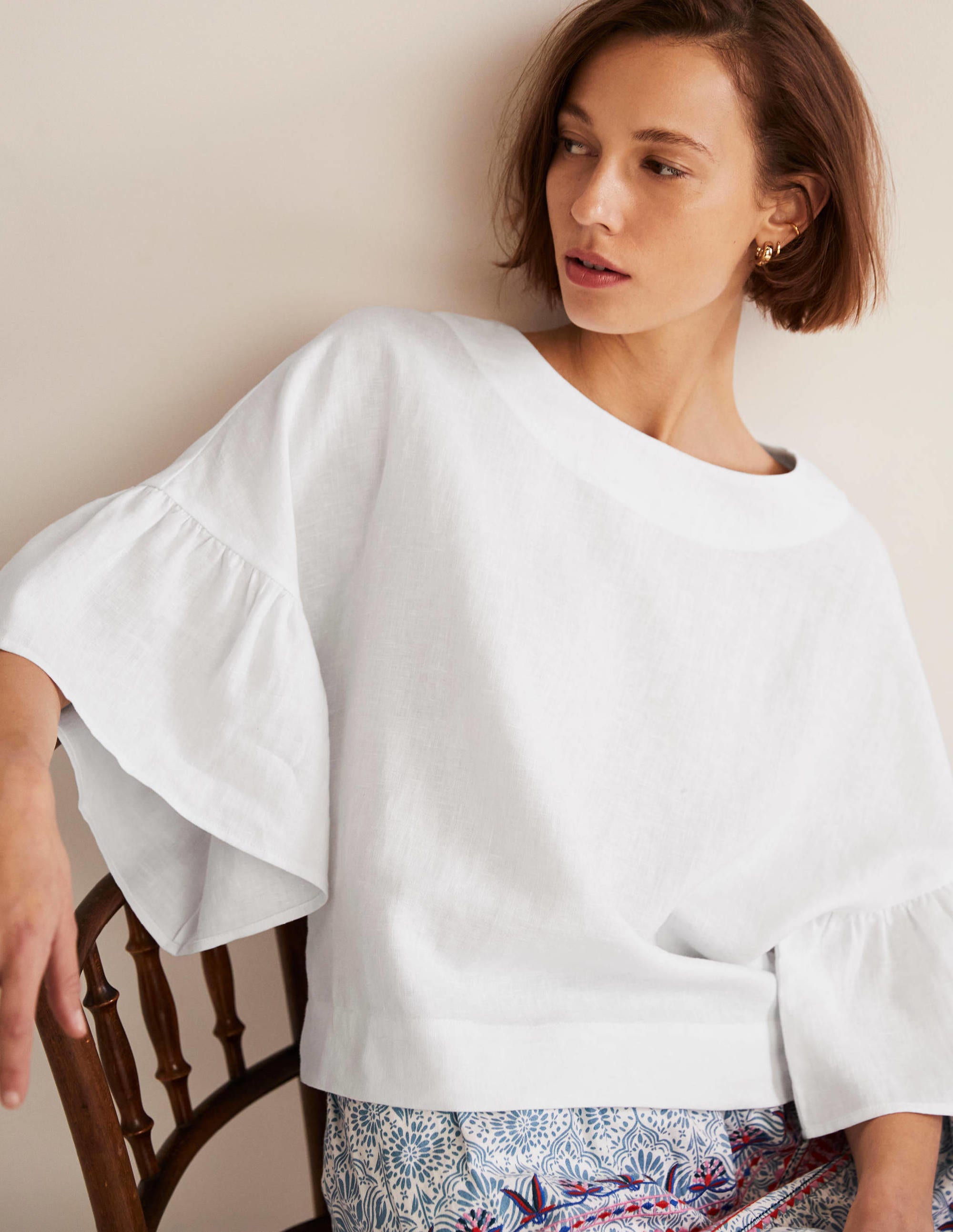 Frilly Full Sleeve Linen Top-White - Image 3