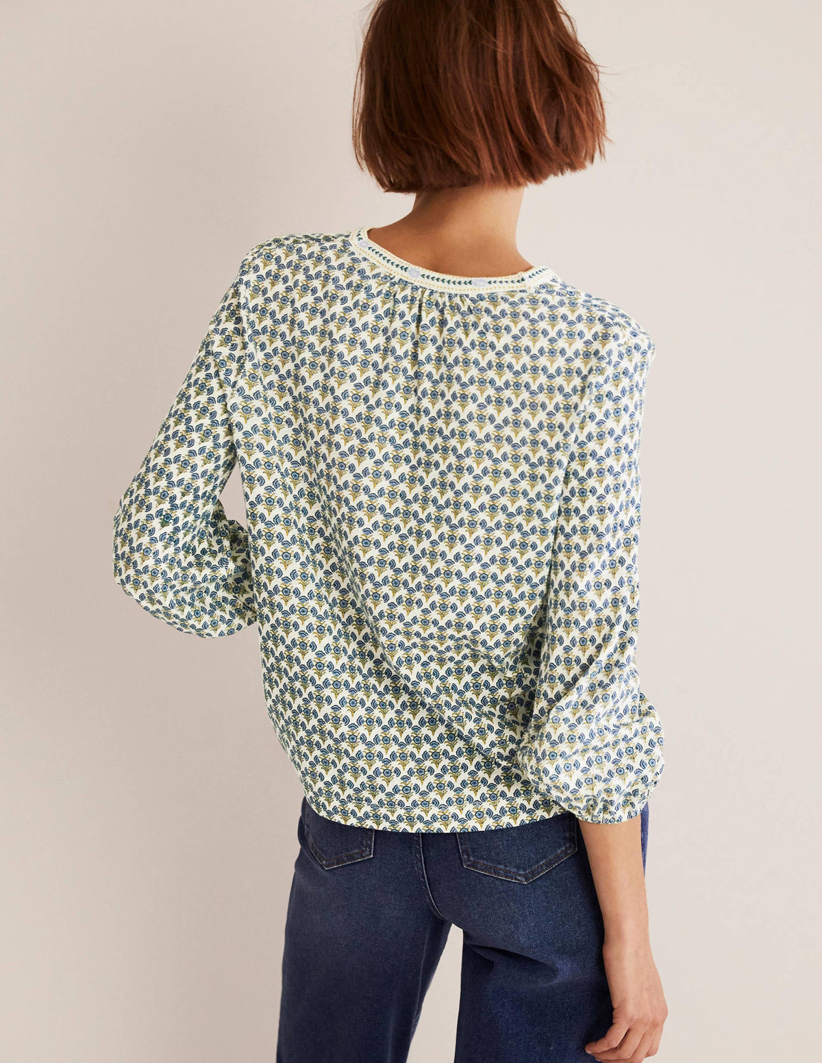 Printed Notch Neck Jersey Top-Chesapeake Bay, Poppy Geo-3