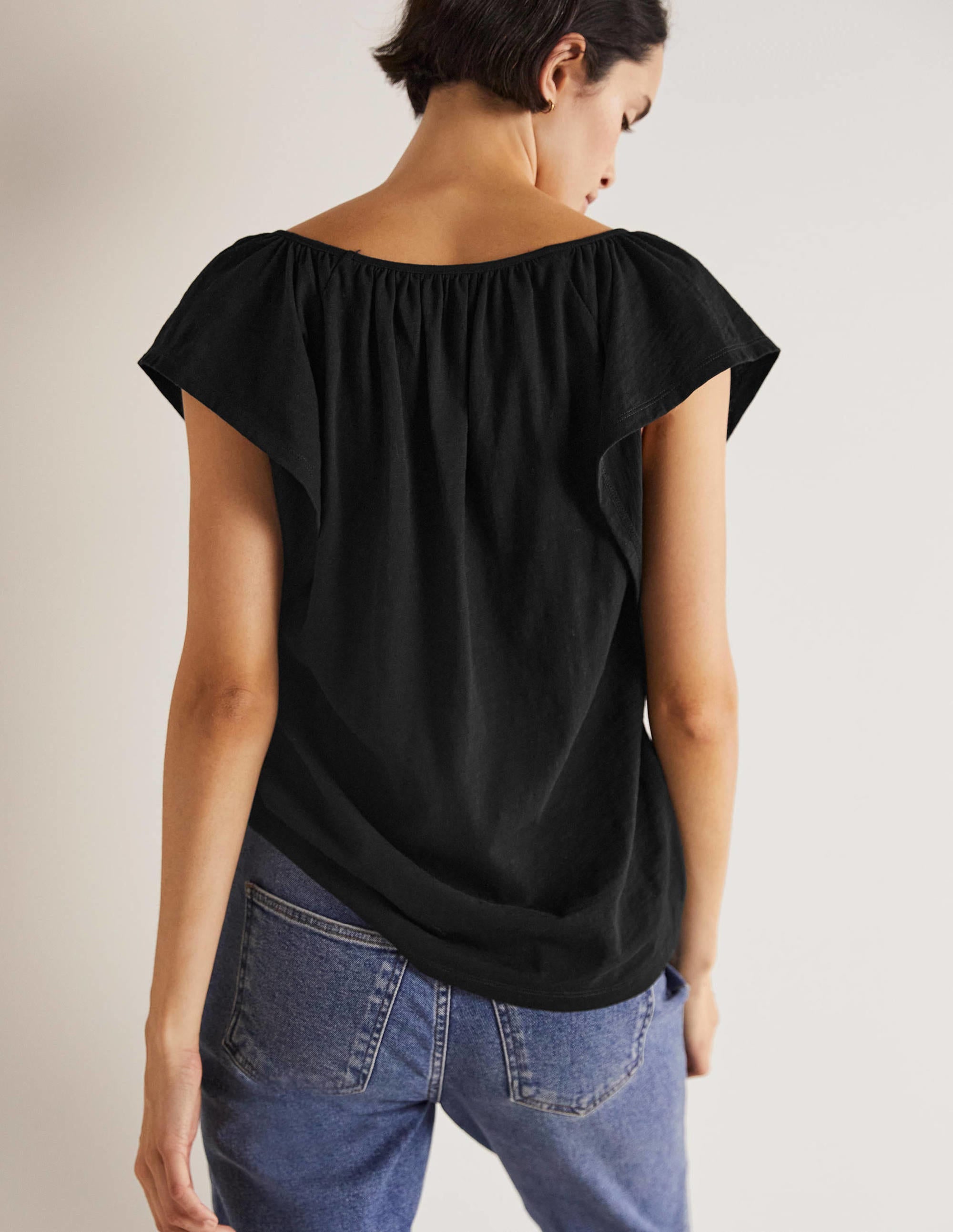 Flutter Sleeve V-neck T-shirt-Black - Image 3