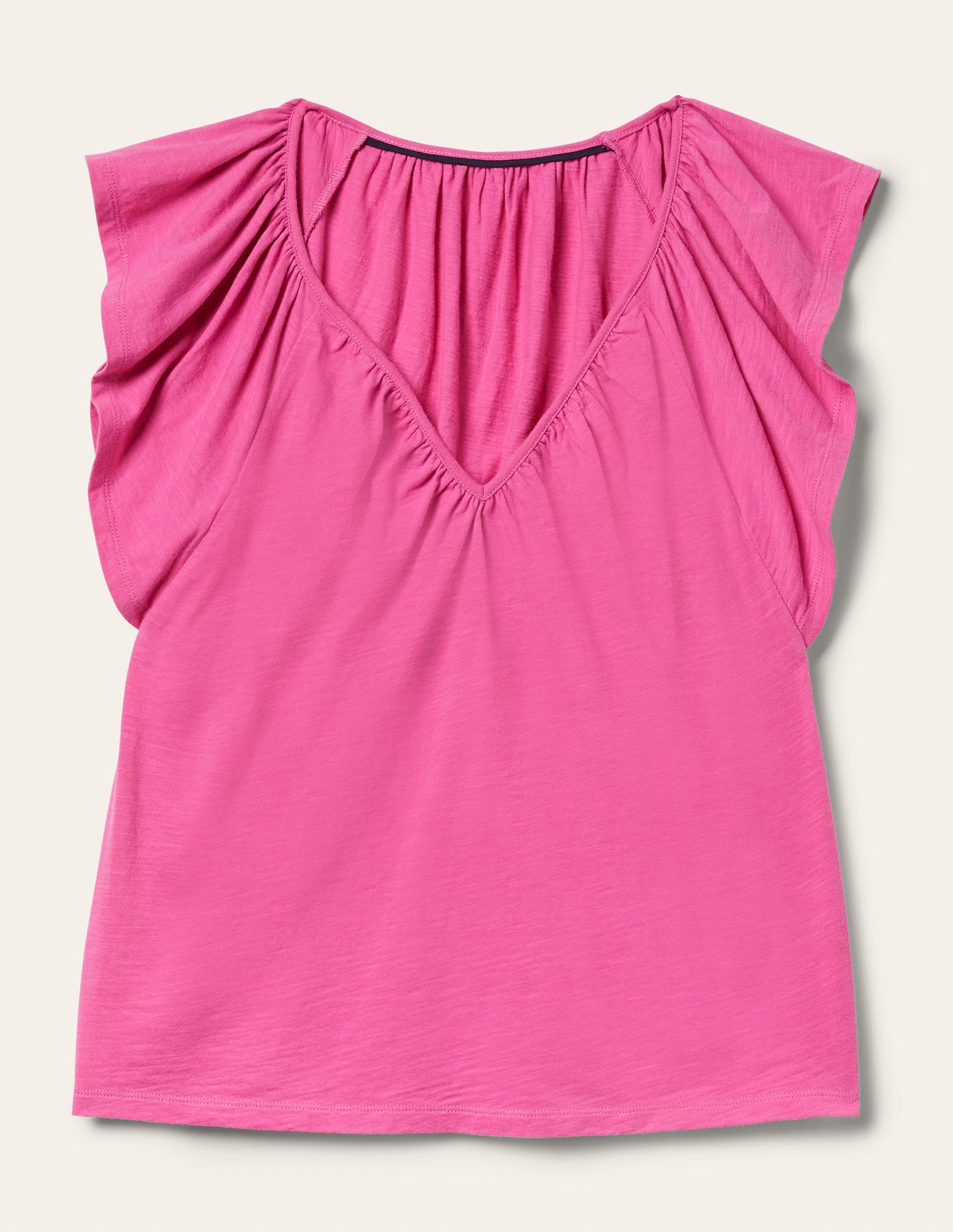 Flutter Sleeve V-neck T-shirt-Cosmos Pink-5