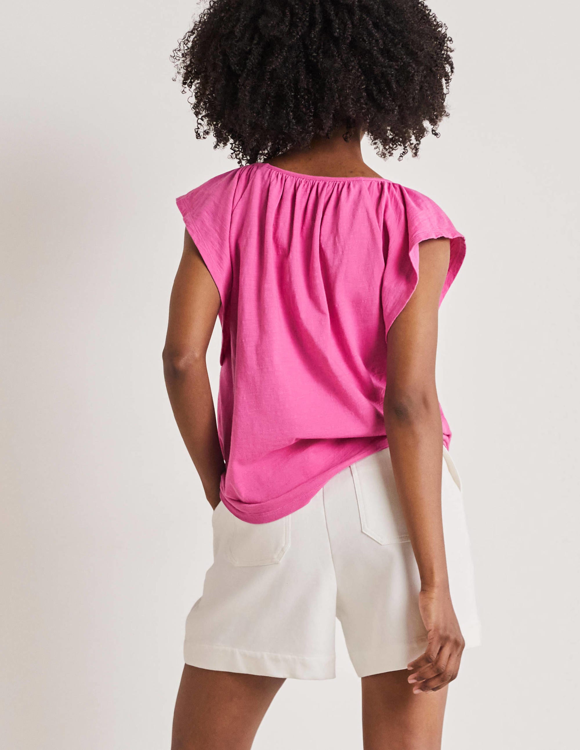 Flutter Sleeve V-neck T-shirt-Cosmos Pink - Image 3