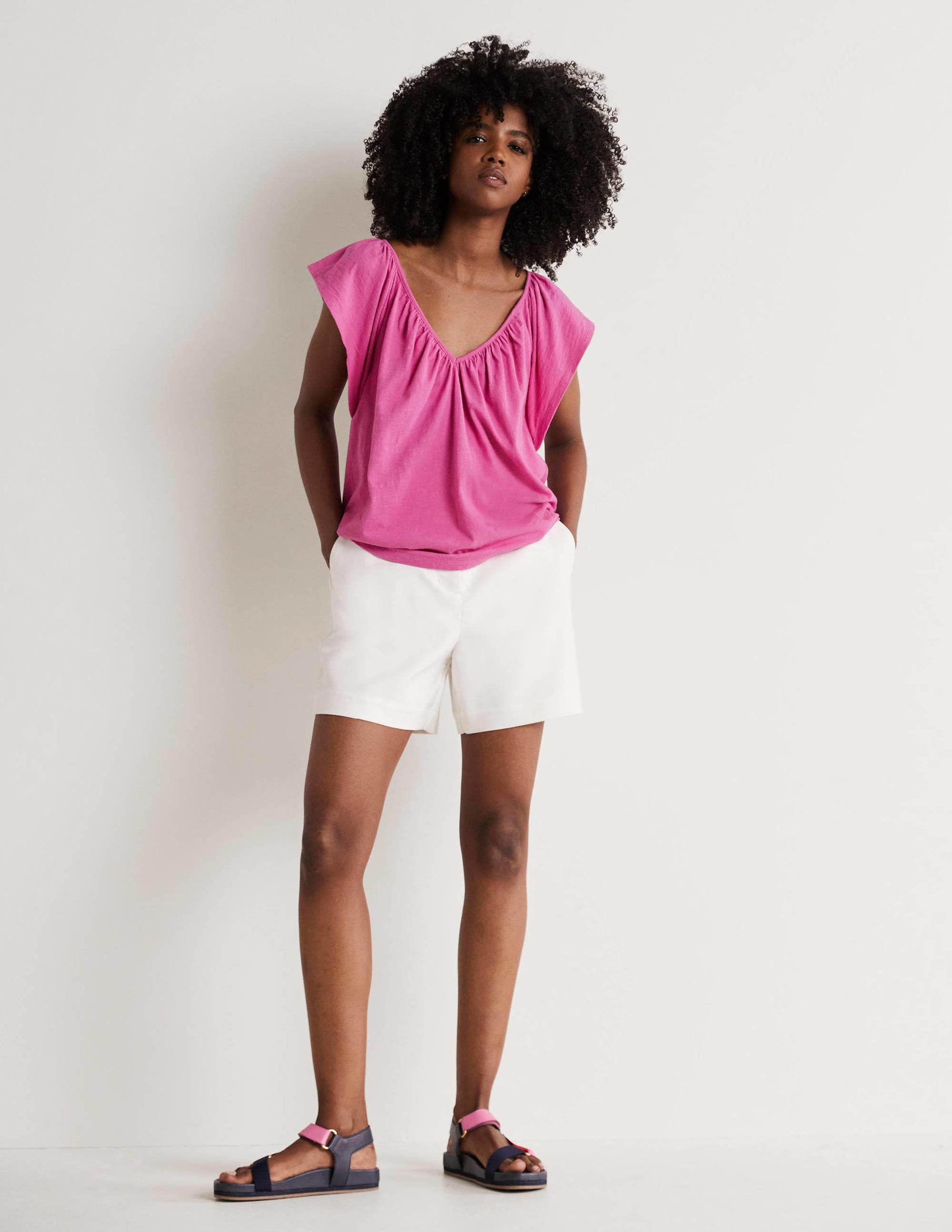 Flutter Sleeve V-neck T-shirt-Cosmos Pink - Image 4