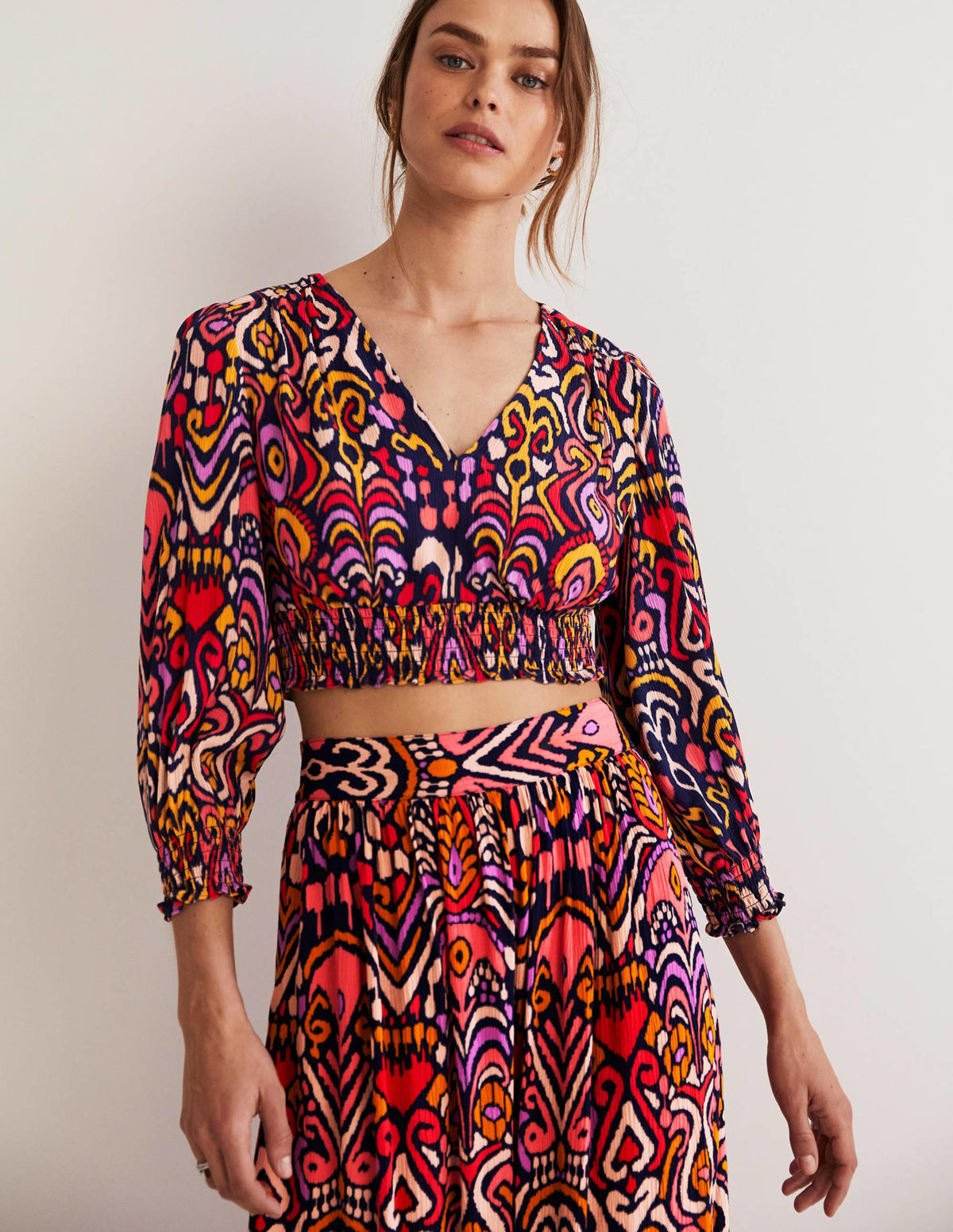 Grace Crinkle Co-ord Top-Navy, Ikat Charm - Image 1