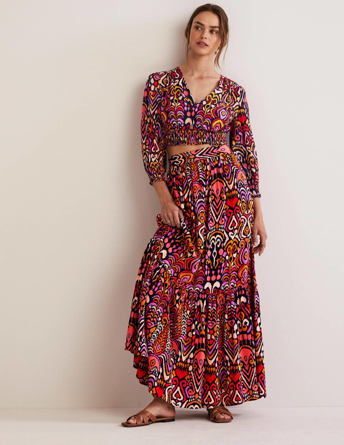 Grace Crinkle Co-ord Top-Navy, Ikat Charm-5
