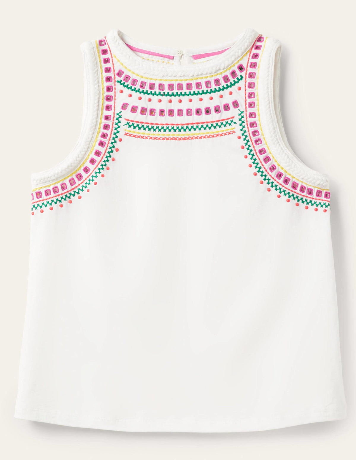 Stitch Detail Sleeveless Top-White, Multi Embroidery - Image 5