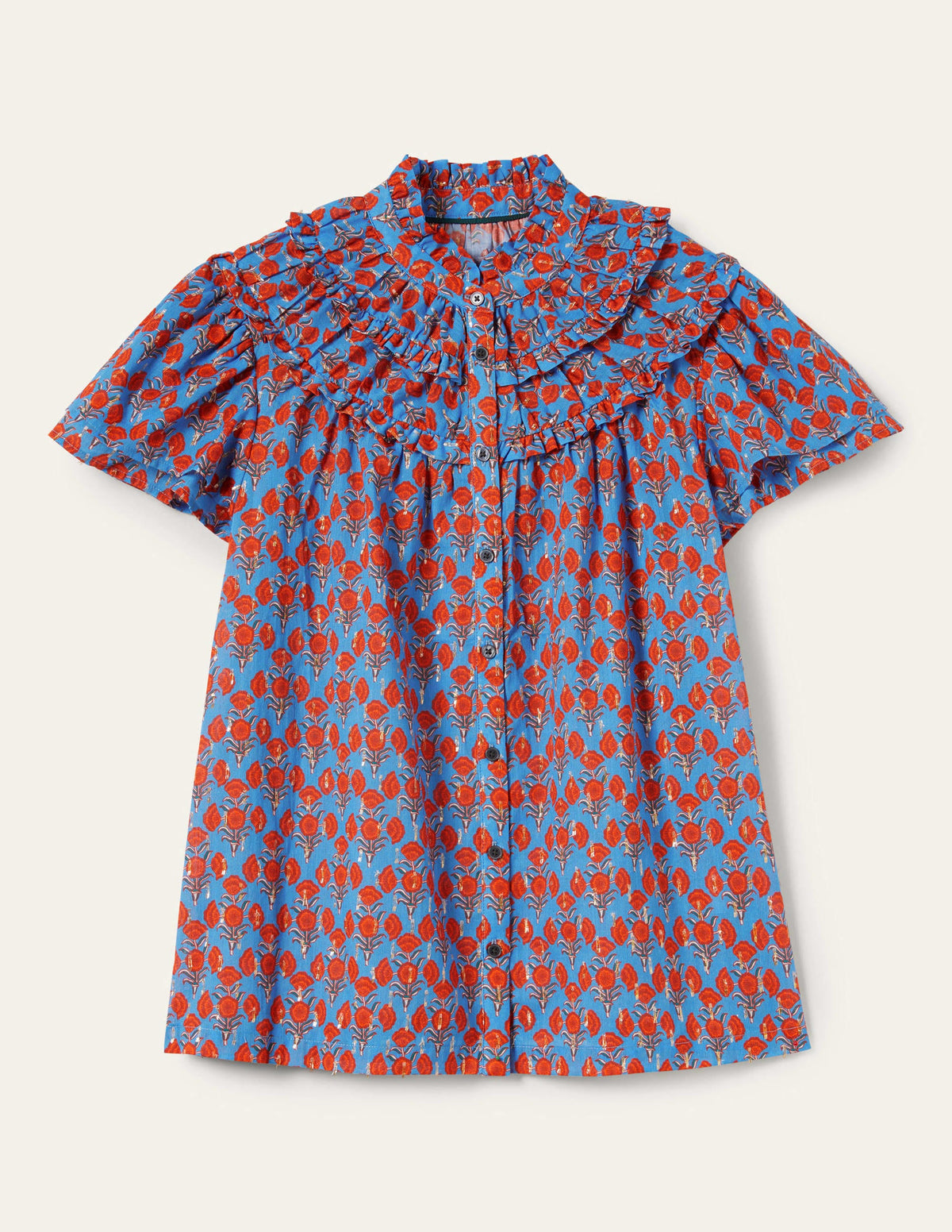 Metallic Ruched Detail Blouse-Mosaic Blue, Poppy Geo-5
