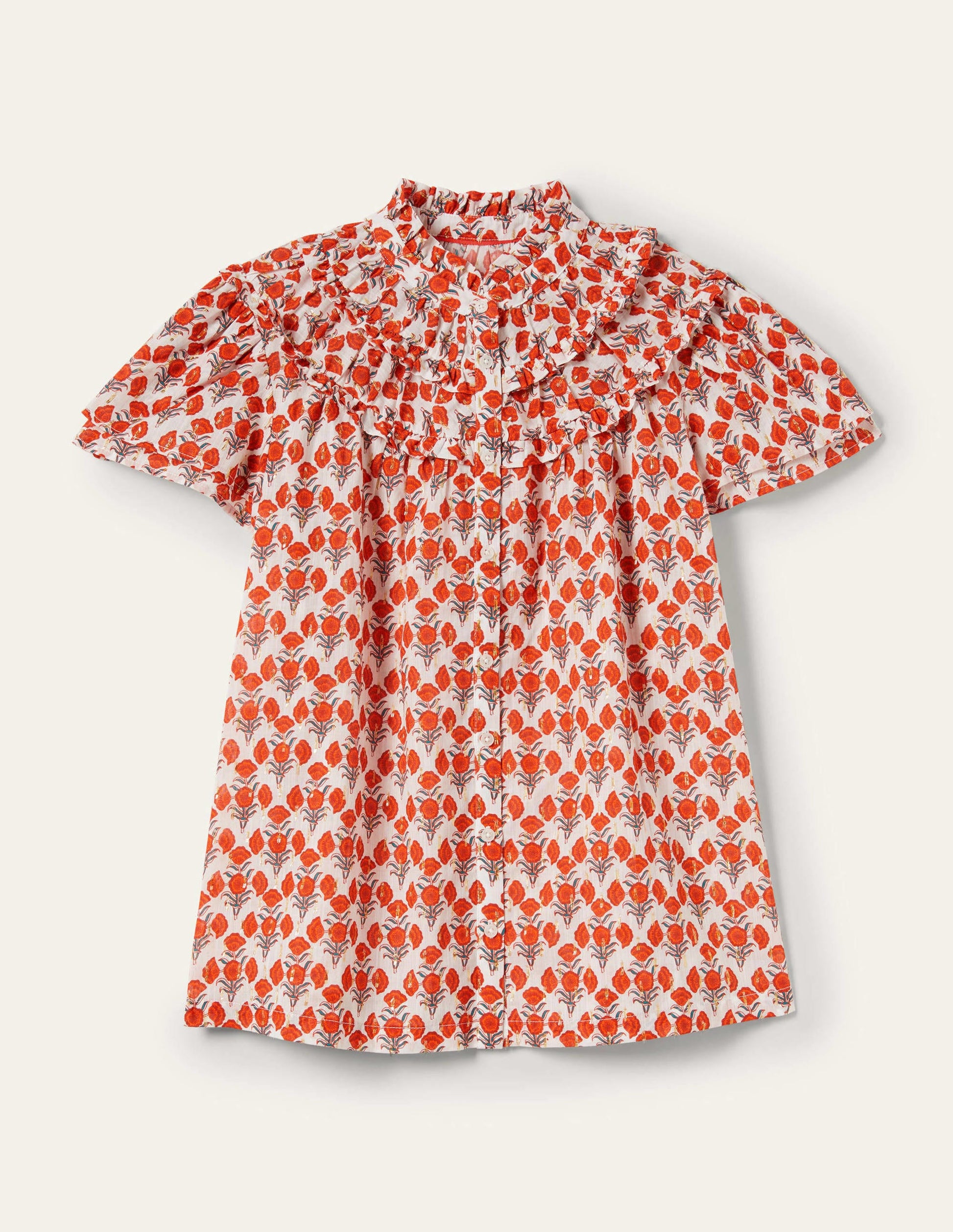 Metallic Ruched Detail Blouse-Chili Oil, Poppy Geo-8